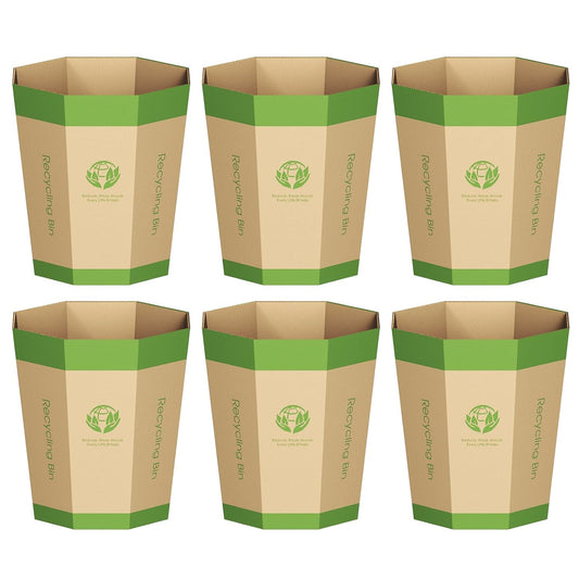 6-Pack Cardboard Trash Can – Foldable, Recyclable, Plastic-Free & Reusable Small Waste Paper Basket - Garbage Bin Perfect for Office, Bedrooms, Home, Events & Outdoor Activities (1.6 Gallon)
