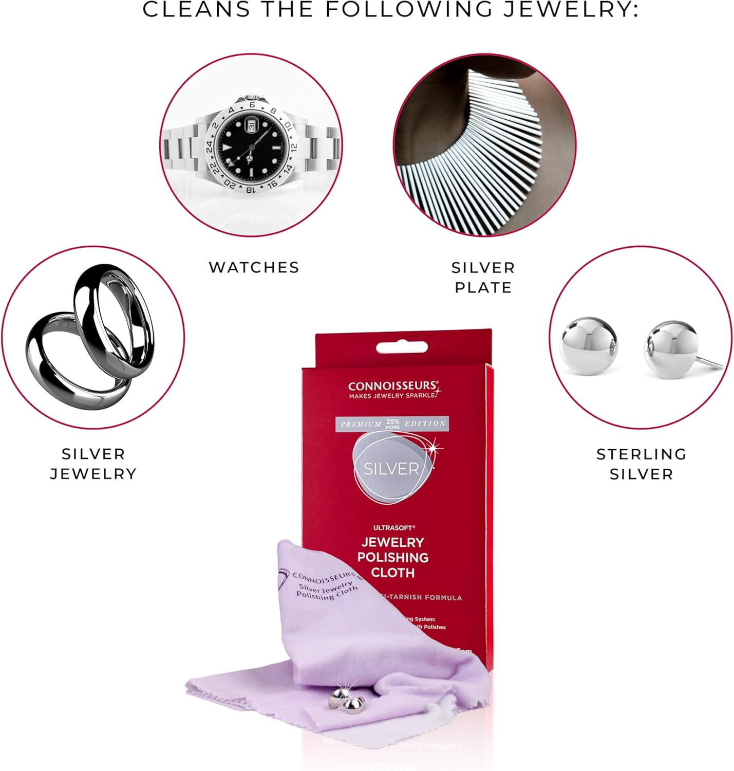 CONNOISSEURS Premium Edition Extra Large Polishing Cloth Bundle for Silver & Gold Jewelry - Ultrasoft Fabric with Anti-Tarnish Formula - (2 Pack) 14x14 Inches