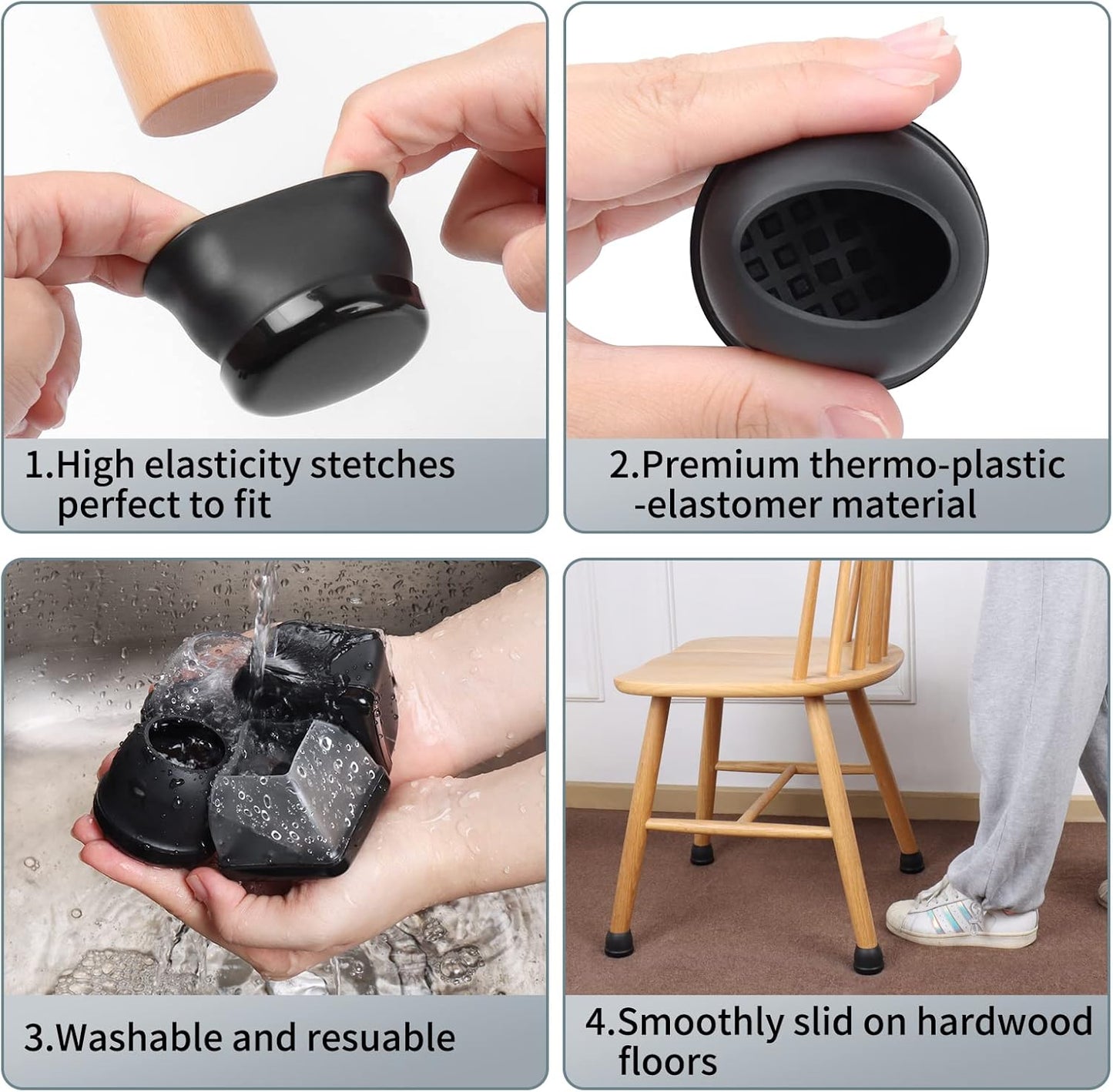 Ezprotekt 24 Pcs Large Black Chair Leg Sliders for Carpet, Round Chair Glides for Rug, Teflon Furniture Pad Bar Stool Leg Protectors Caps to Slide Smooth (XL Fit: 1-2/5" to 1-13/20")