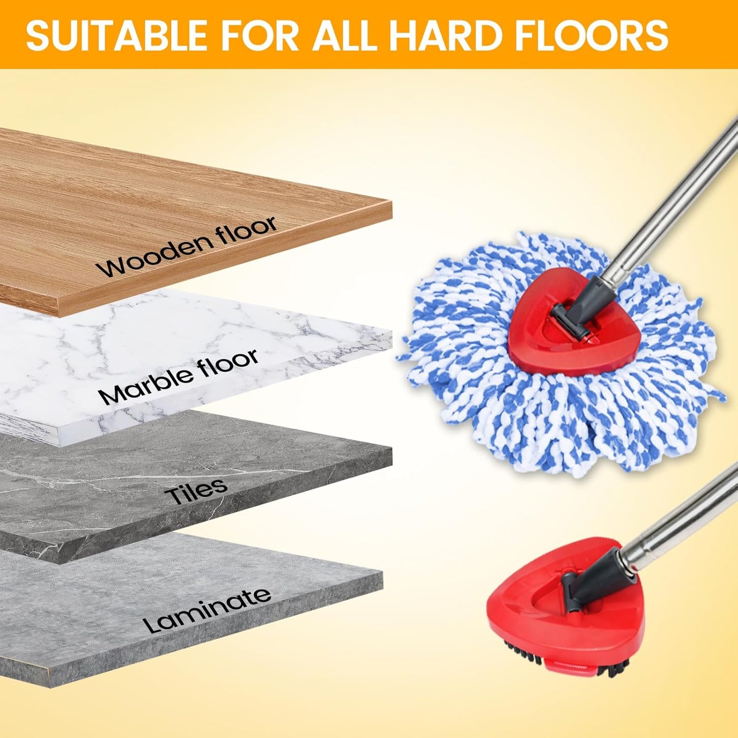 Mop Heads Replacements for OCedar RinseClean 2 Tank Spin Mop System, Mop Replace Head with 2 Microfiber Mop Head Refills, 1 Scrub Brush and 1 Mop Base Set Combo