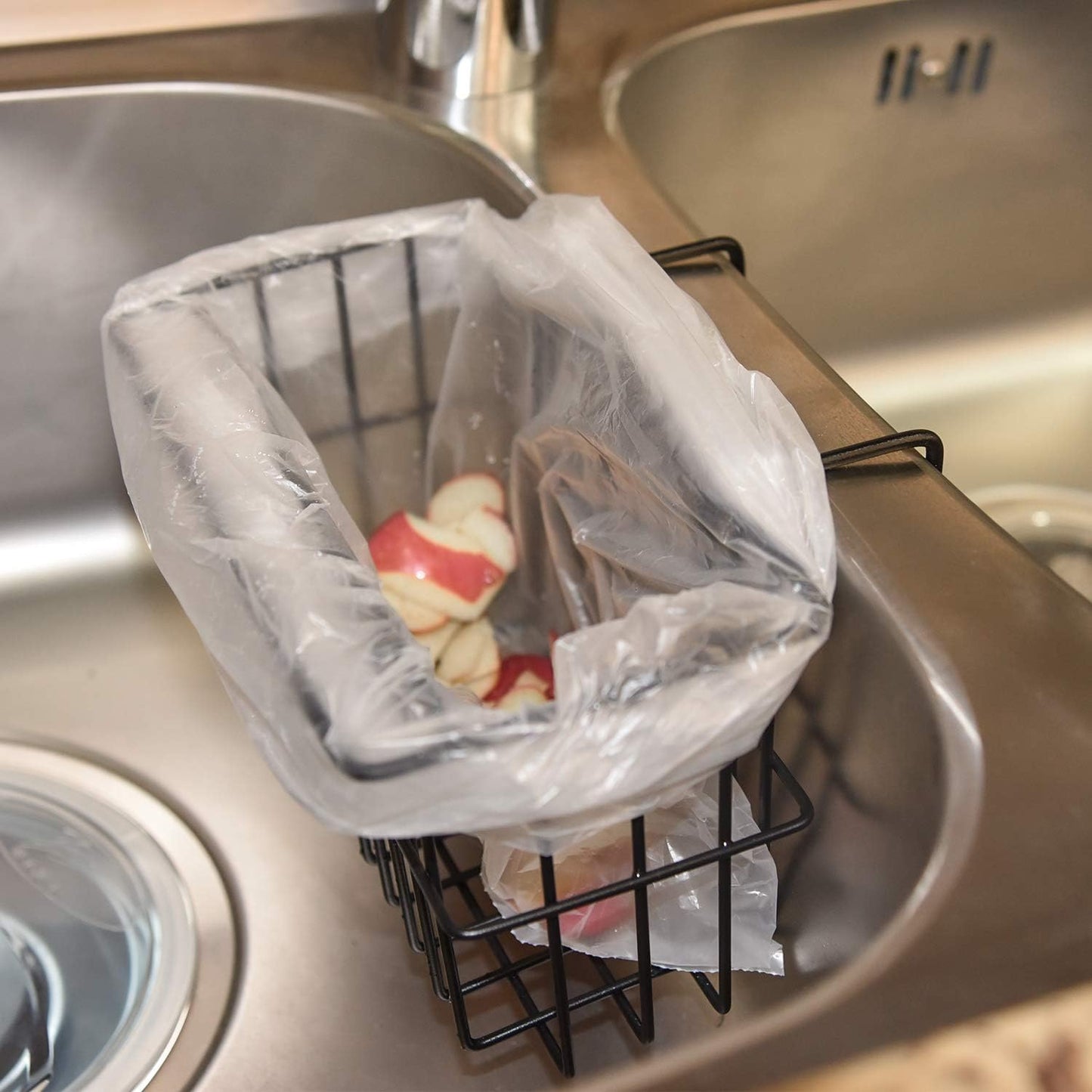 Kitchen Sponge Holder, Dish Brush Holder, Slim Sink Organization/Draining Basket/Liquid Drainer/Water Trough Rack, Kitchen Essential Tools, 304-Stainless Steel (Black)