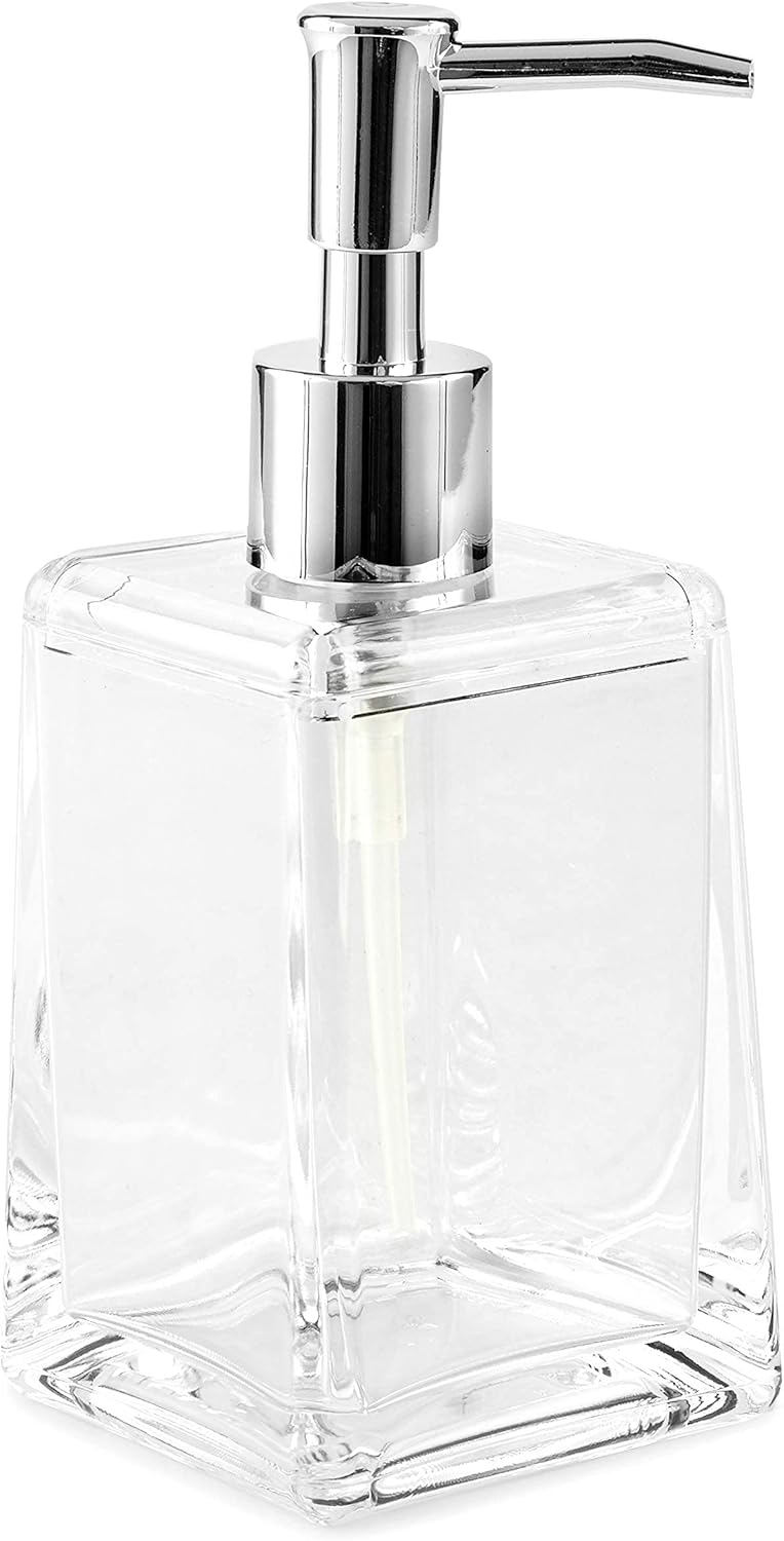 Huang Acrylic Clear Square Tapered Soap Dispenser Crystal Clear Acrylic | Sturdy and Elegant Construction Makes it Perfect for Kitchen or Bathroom | Shatter-Proof, Durable and Compact Design