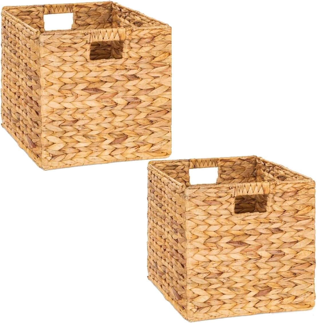 Storage Cube 10.5 x 10.5in, Wicker Storage Baskets for Shelves, Water Hyacinth Storage Baskets, Square Wicker Storage Basket (2 Packs 10.5in)