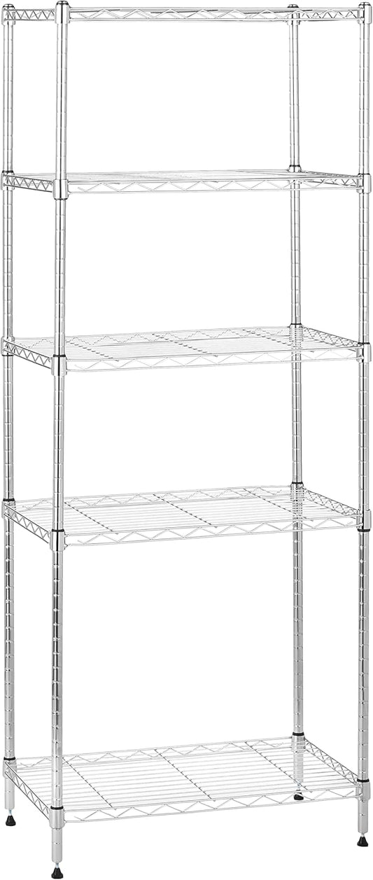 Amazon Basics 5-Shelf Adjustable, Storage Shelving Unit, (200 Pound Loading Capacity per Shelf), Steel Organizer Wire Rack, 23.2 x 13.4 x 60 inches (LxWxH), Chrome