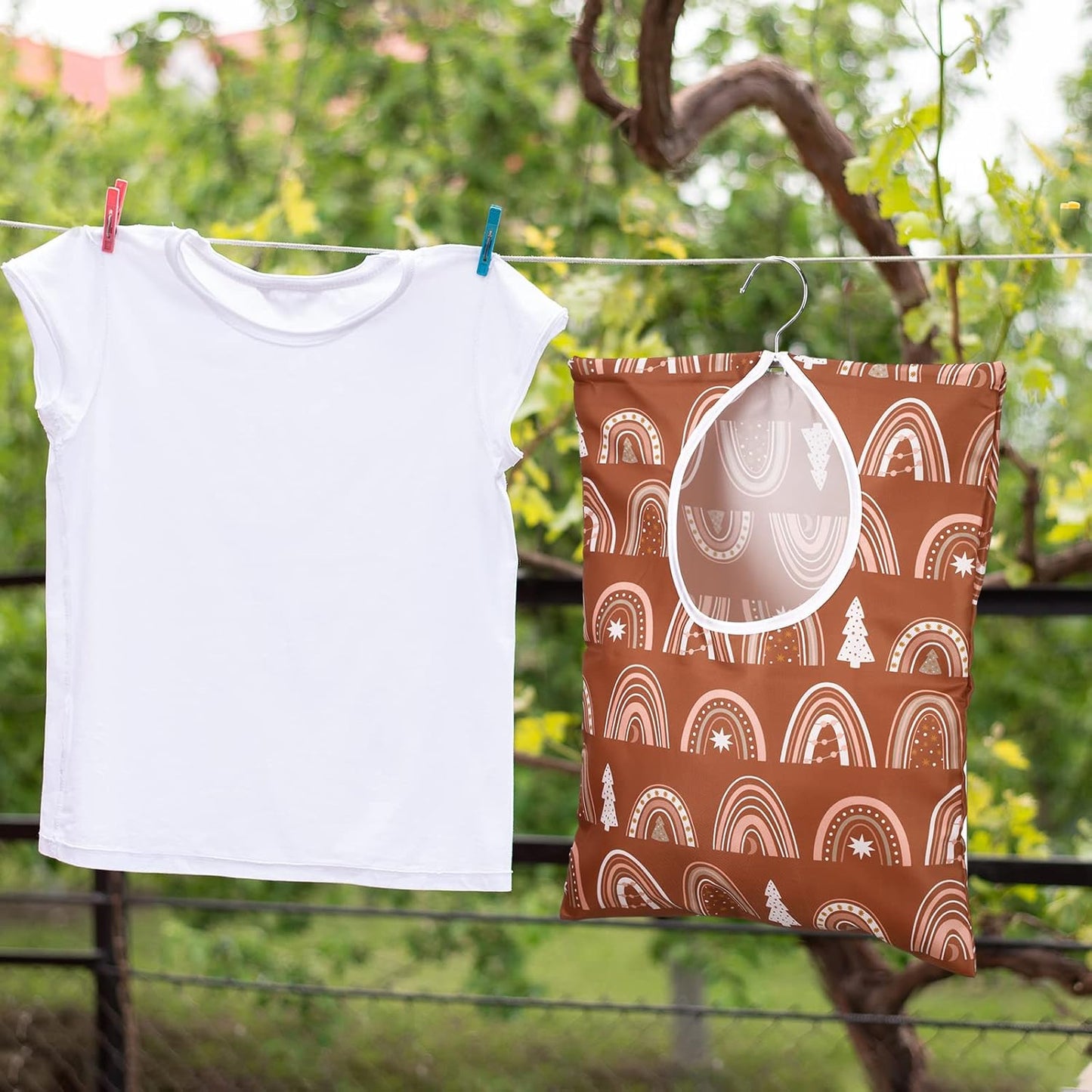 Woanger 2 Pcs Clothes Pin Bag Clothespin Holder 15 x 11 in to Hang on Line Clothes Pin Hanging Bag for Clothesline Outdoor Storage Organizer Basket with Large Opening(Cute Style)