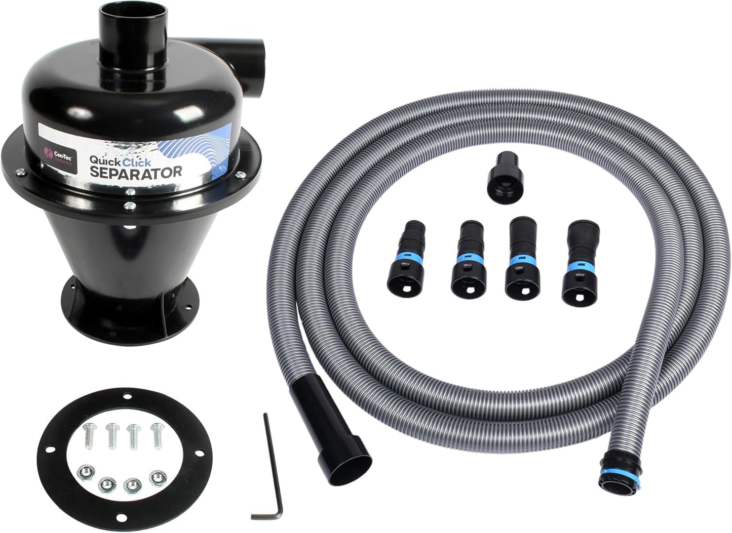 Cen-Tec Systems Quick Click Dust Separator and 16 Ft. Hose for Home and Shop Vacuums with Expanded Multi-Brand Power Tool Adapter Set