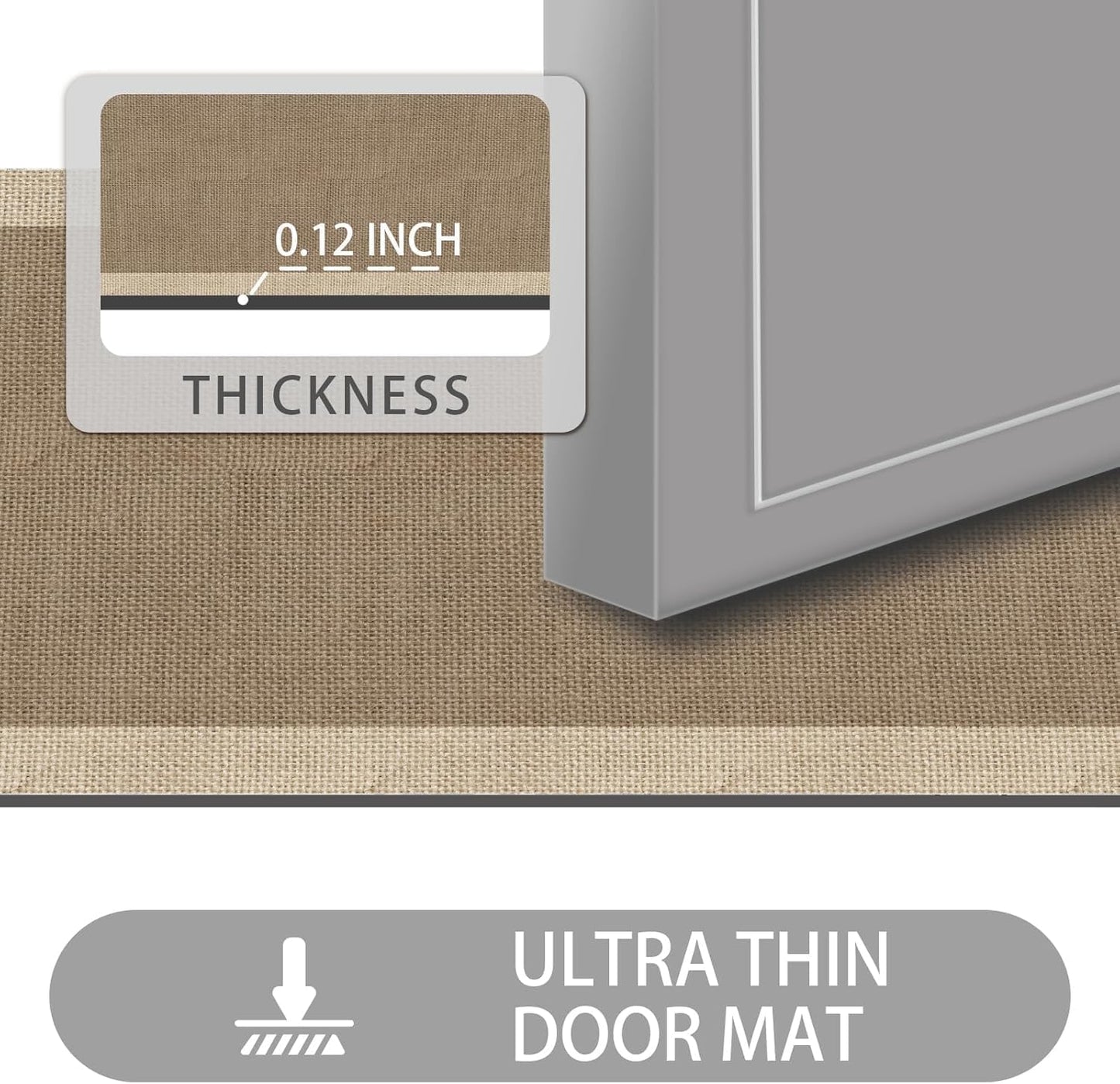 Ultra Thin Door Mat Indoor Entrance, 1/10 in Thin Door Mats for Inside Entry, Non-Slip Rubber Backing Washable Doormat, Fade Resistant, Absorbent, Low Profile Dirt Trapper, 35"X24",Brown