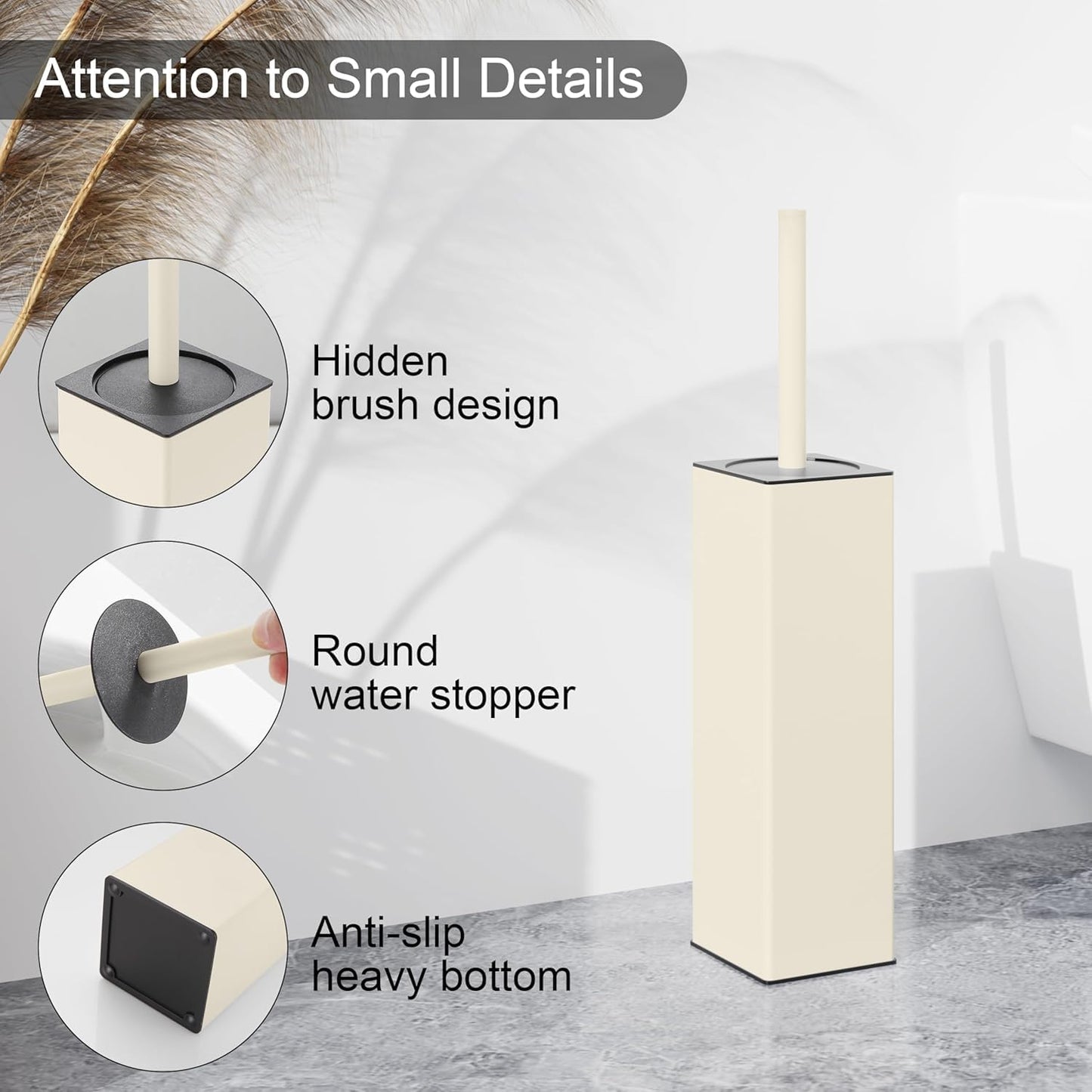 BVL Toilet Brush and Holder Set White Freestanding for Bathroom