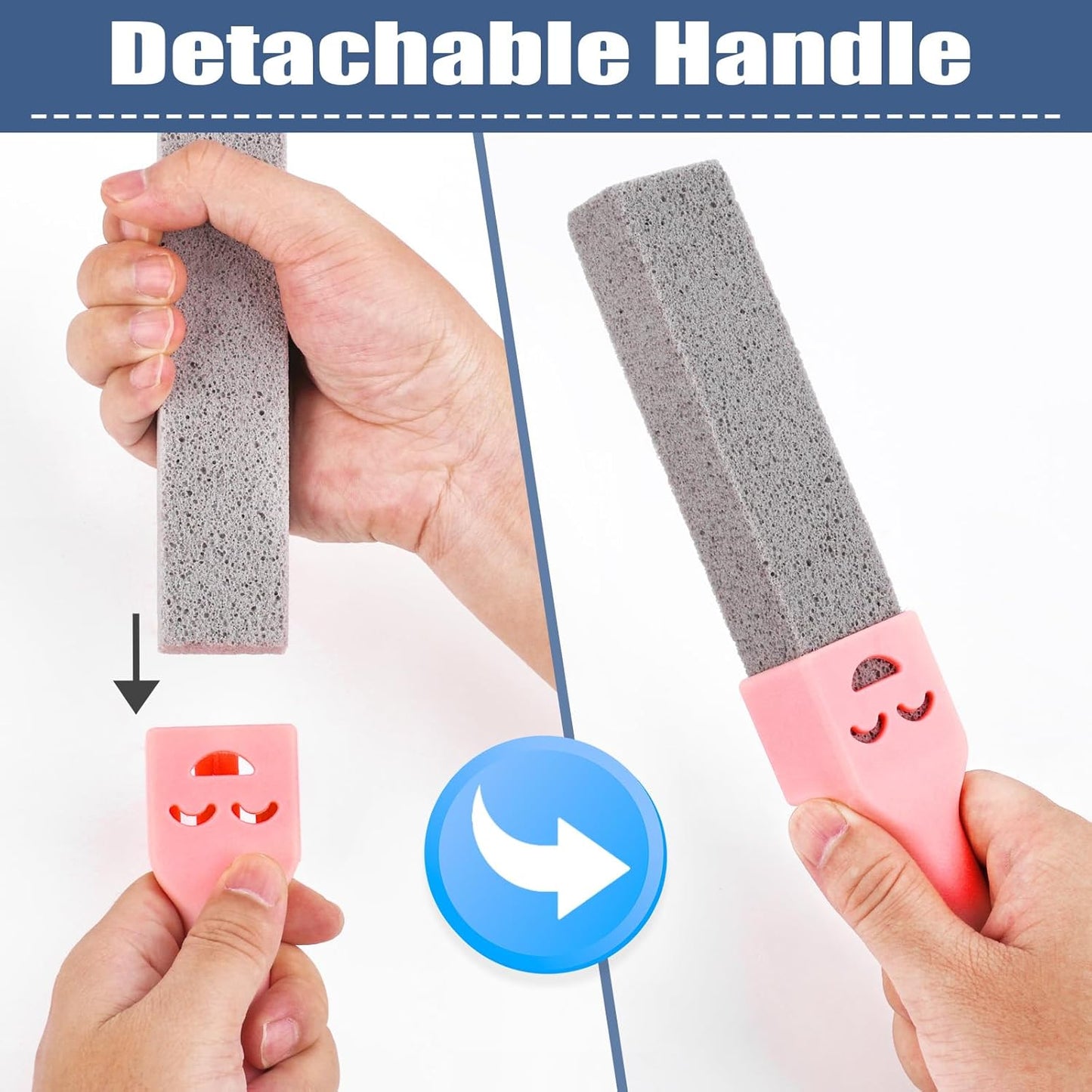 Navona 8 Pack Pumice Stone Scouring Sticks with 2 Universal Handles, Grey Pumice Stone Cleaner for Cleaning Toilets, Bathrooms, Kitchens, Spas and Pools