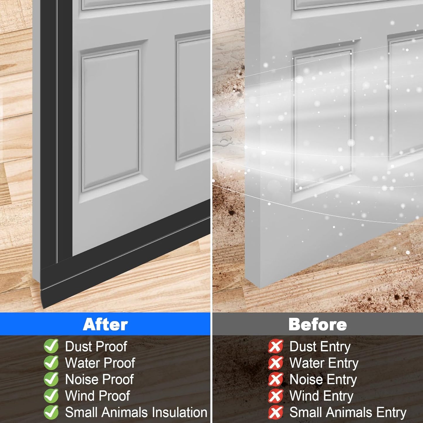 ToLanbbt Weather Stripping Silicone Door Seal Strip 2 in x 10 ft Door Draft Stopper Self Adhesive Door Draft Tape, Side & Bottom Gaps Insulation Strip for Glass Shower Door Sliding Door Window, Black