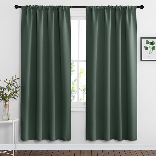 RYB HOME Living Room Curtains 72 inch Length 2 Panels Set, Thermal Insulated Privacy Window Drapes Rod Pocket Design All Lights Blocking for Bedroom Studio, W 42 x L 72 inch, Dark Green