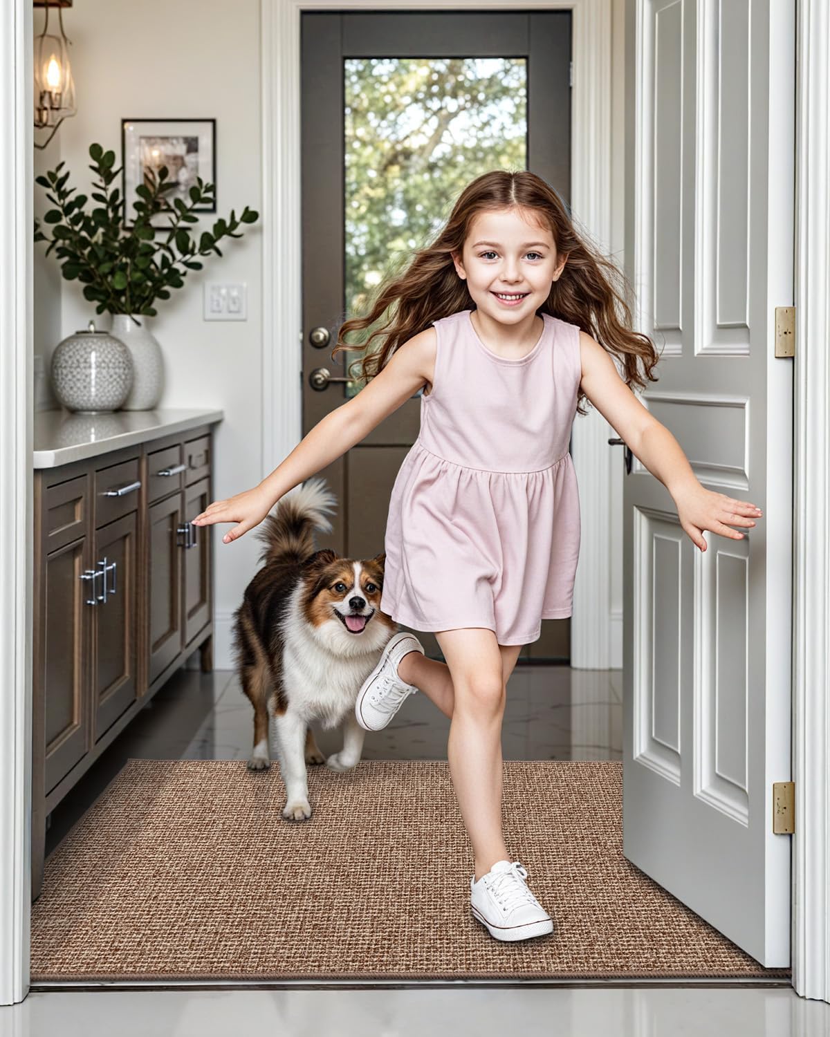 LUMI Indoor Door Mat 32"x47", Ultra Thin Low Profile Non-Slip Doormat for Home Entrance, Absorbent & Stain-Resistant Welcome Mats, Washable Entryway Mat for Front Door, Patio, Porch, Camel