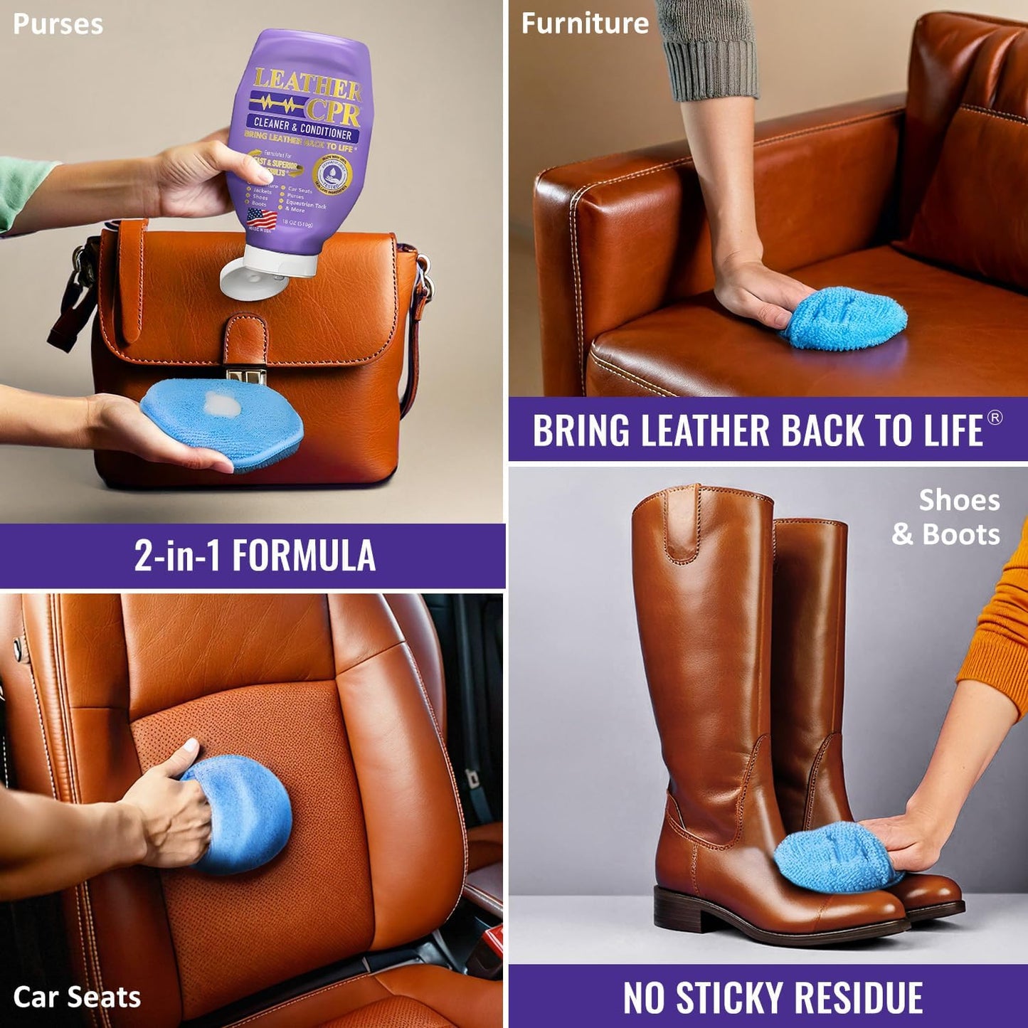 Leather CPR Leather Cleaner And Conditioner - Leather Conditioner For Couch, Leather Conditioner For Purses, Leather Furniture Cleaner And Conditioner, Car Seat Cleaner, Leather Restore, 32 oz