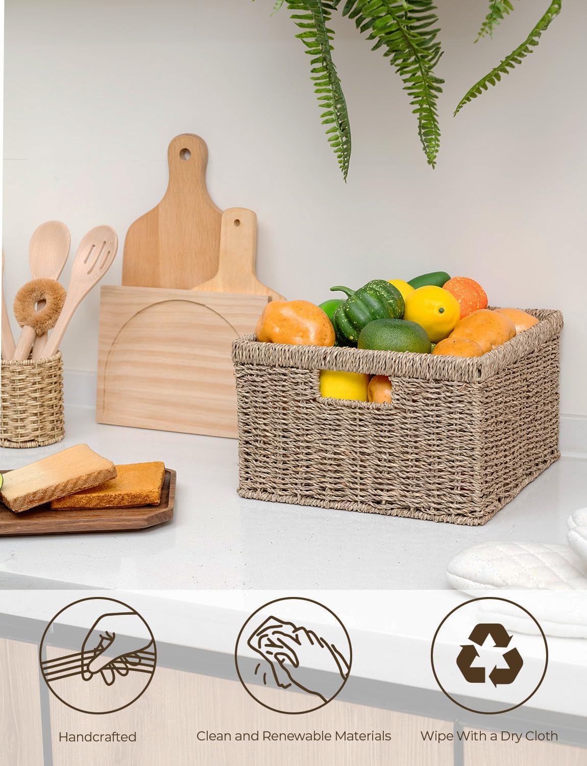 StorageWorks Wicker Storage Baskets, Large and Small Baskets, Handwoven Seagrass Basket for Organizing, Decorative Wicker Baskets with Built-in Handles, Set of 2