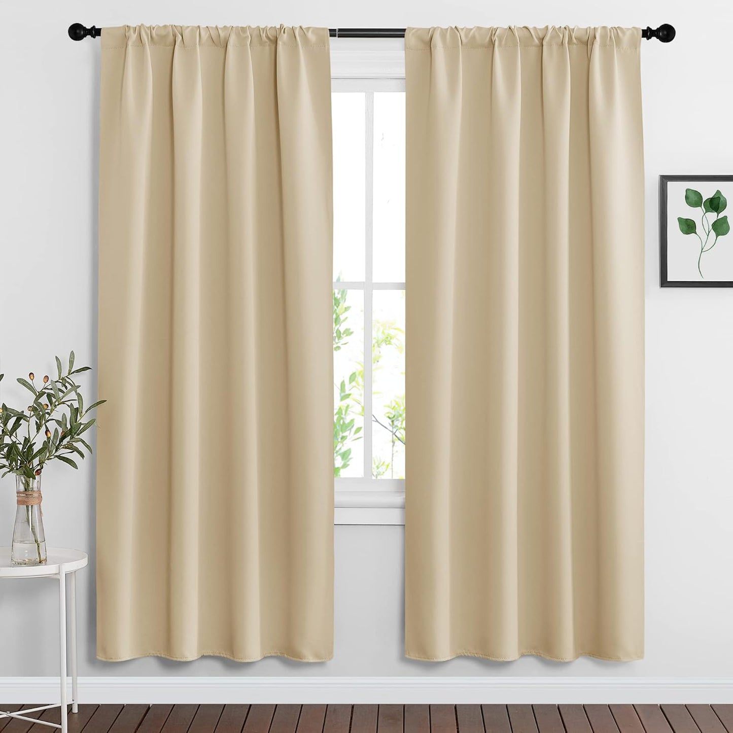 RYB HOME Blackout Shades Curtains Window Dressing (Width 42 by Height 72 in, Biscotti Beige, 2 Pcs) Energy Saving Curtain Draperies Soft Solid Polyester for Kitchen Bedroom