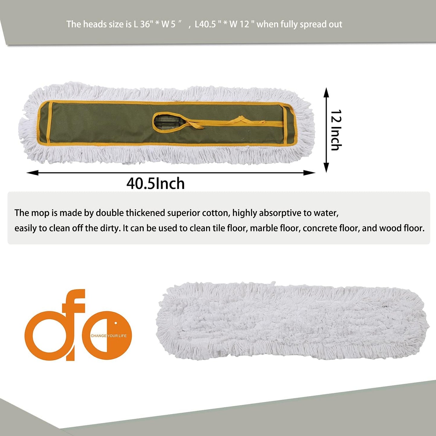 OFO 36inch Industrial Commercial Dust Mop 2 Sets //Heavy Duty Dust Mop // 63inch Length Stainless Steel Handle //Easily Clean Large Area Factory,Shopping Mall,Garage