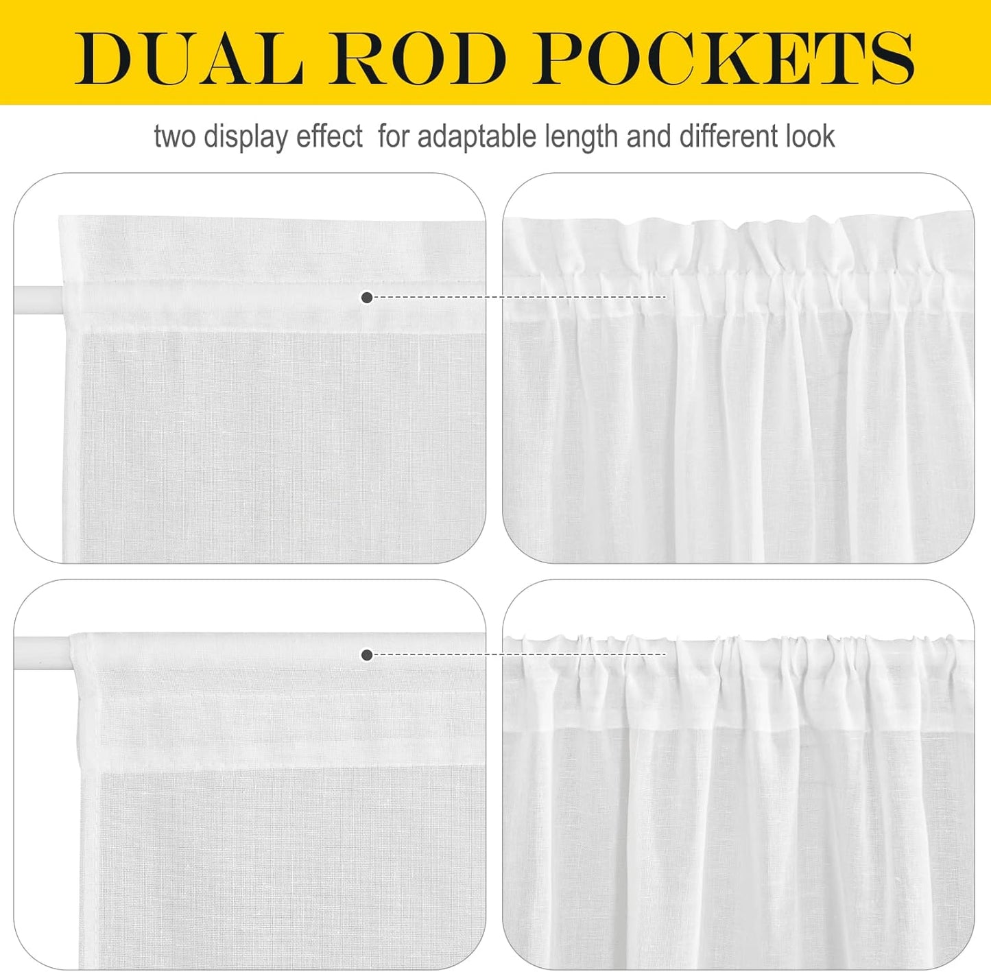 NICETOWN Door Window Curtain - White Sheer Curtain Light Filter French Blinds Top and Bottom Rod Pocket Front Door Shade for Glass Patio, 1 Panel, 52" Wide x 40" Long