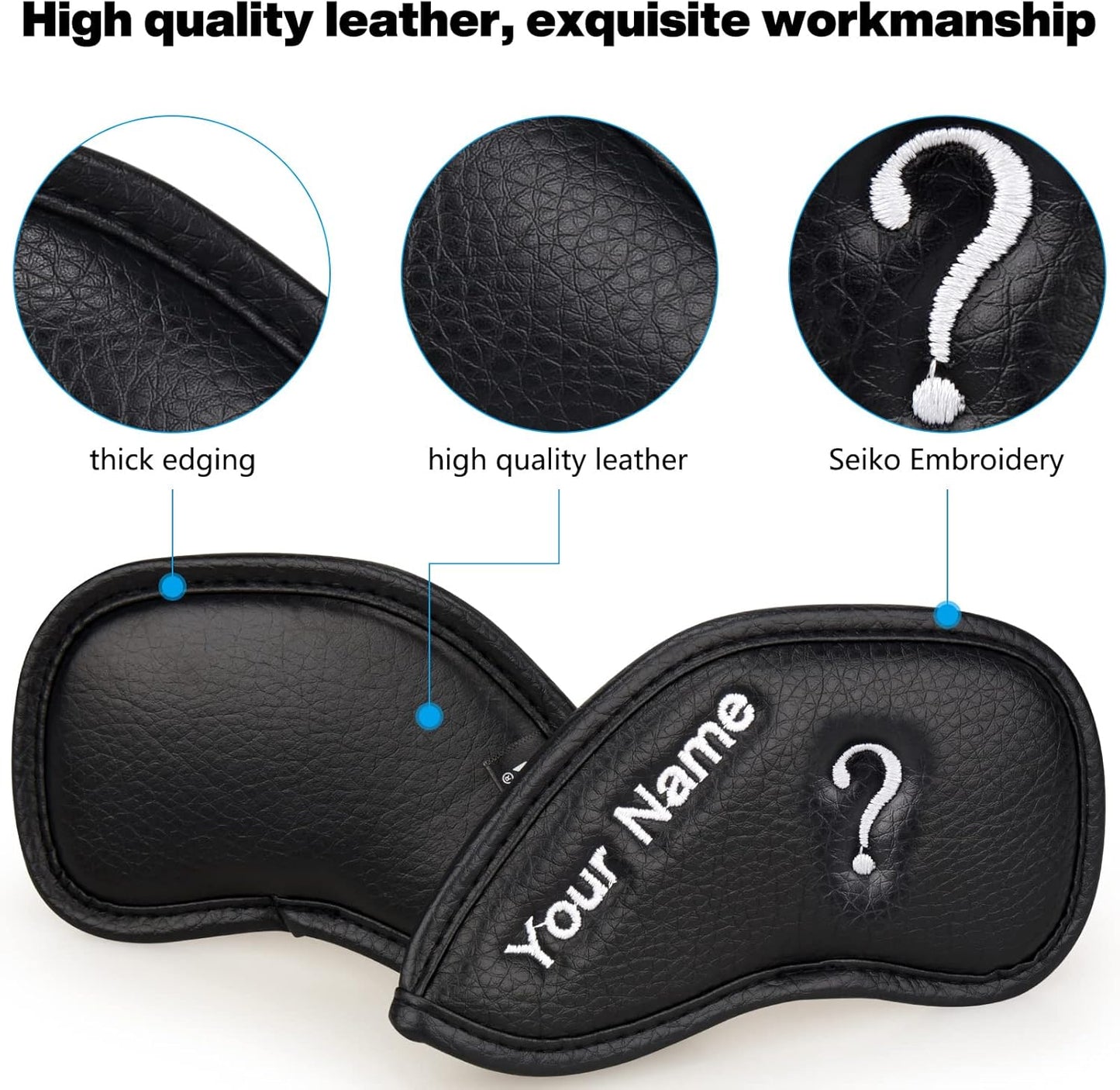 CRAFTSMAN GOLF 12pcs or 1pc Thick Synthetic Leather Golf Iron Head Covers Set Headcover Fit All Brands Callaway Ping Taylormade Cobra Etc. Also Custom Name