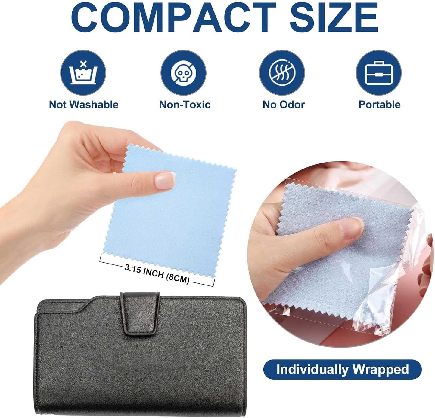 SEVENWELL 50pcs Jewelry Cleaning Cloth Blue Polishing Cloth for Sterling Silver Gold Platinum Small Silver Polish 8 x 8 cm