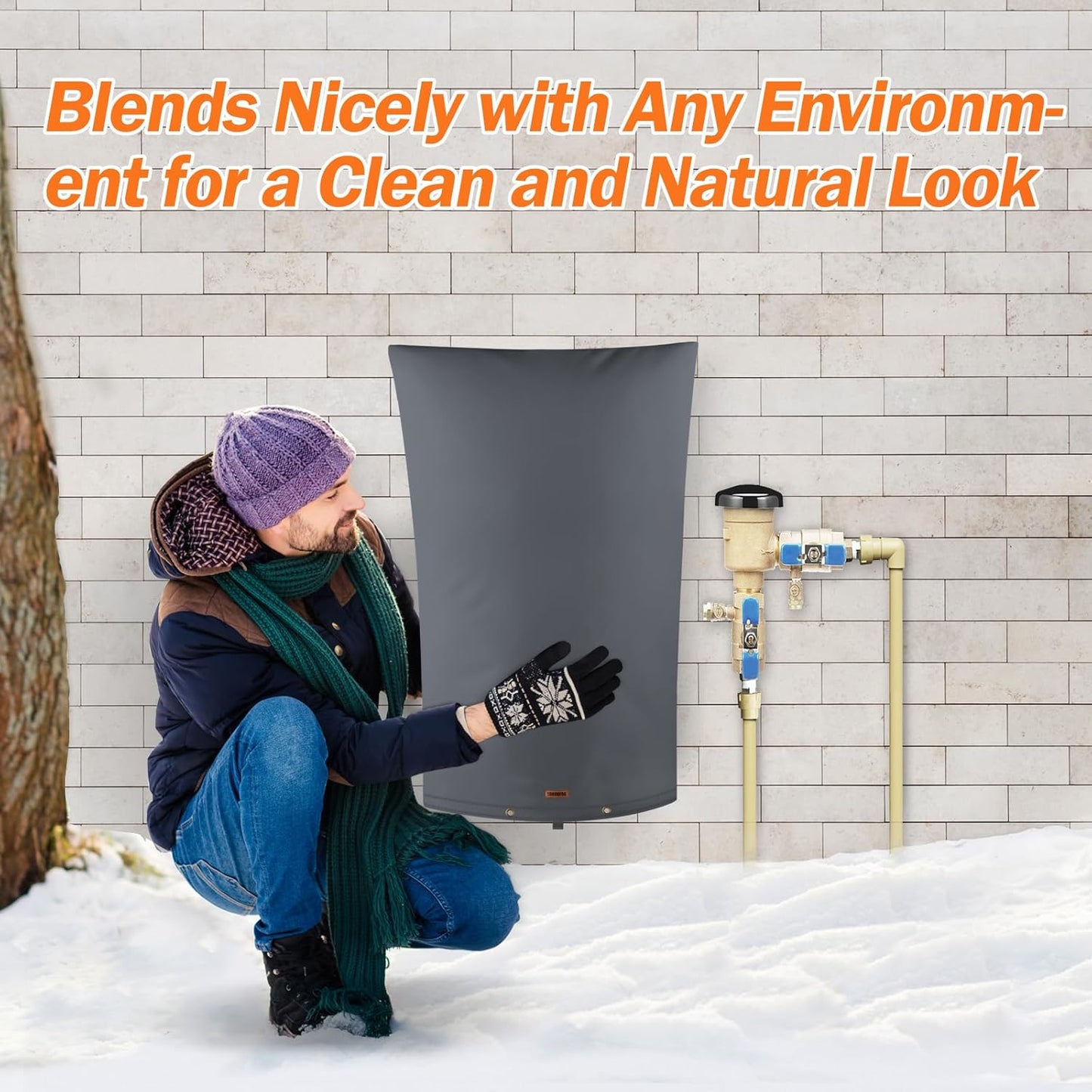 TOHONFOO Backflow Preventer Pipe Insulation Cover (5°F) - Irrigation Sprinkler Valve Insulated Pouch - Water Well Pump Cover - Sturdy 5 Layers for Winter Freeze Protection, 22" W x 34" H, Grey