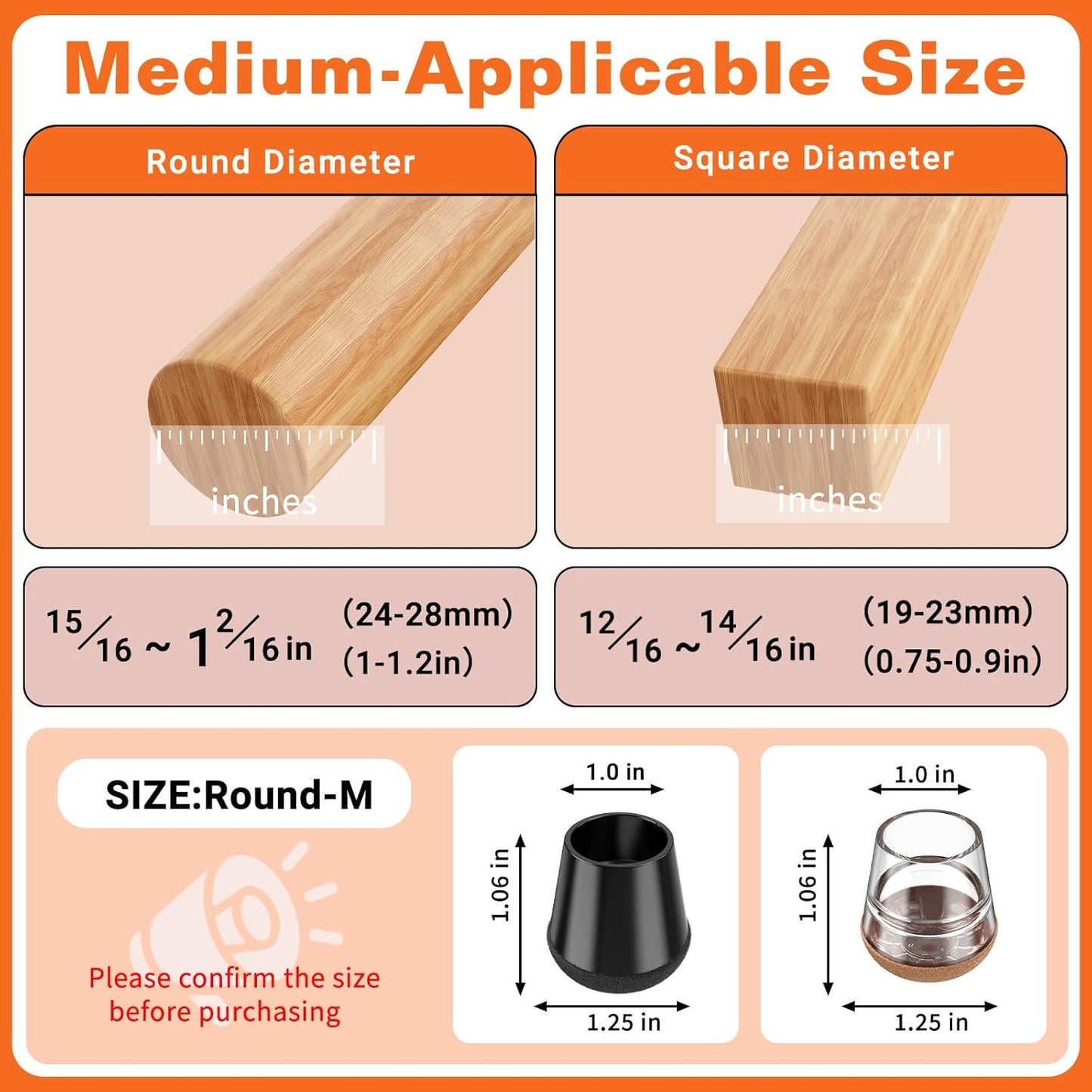 Chair Leg Floor Protectors Medium 24Pcs,Silicone Chair Leg Protectors for Hardwood Floors/Tiles,360°Wrapped Felt Bottom to Prevent Scratch and Reduce Noise, Round Clear