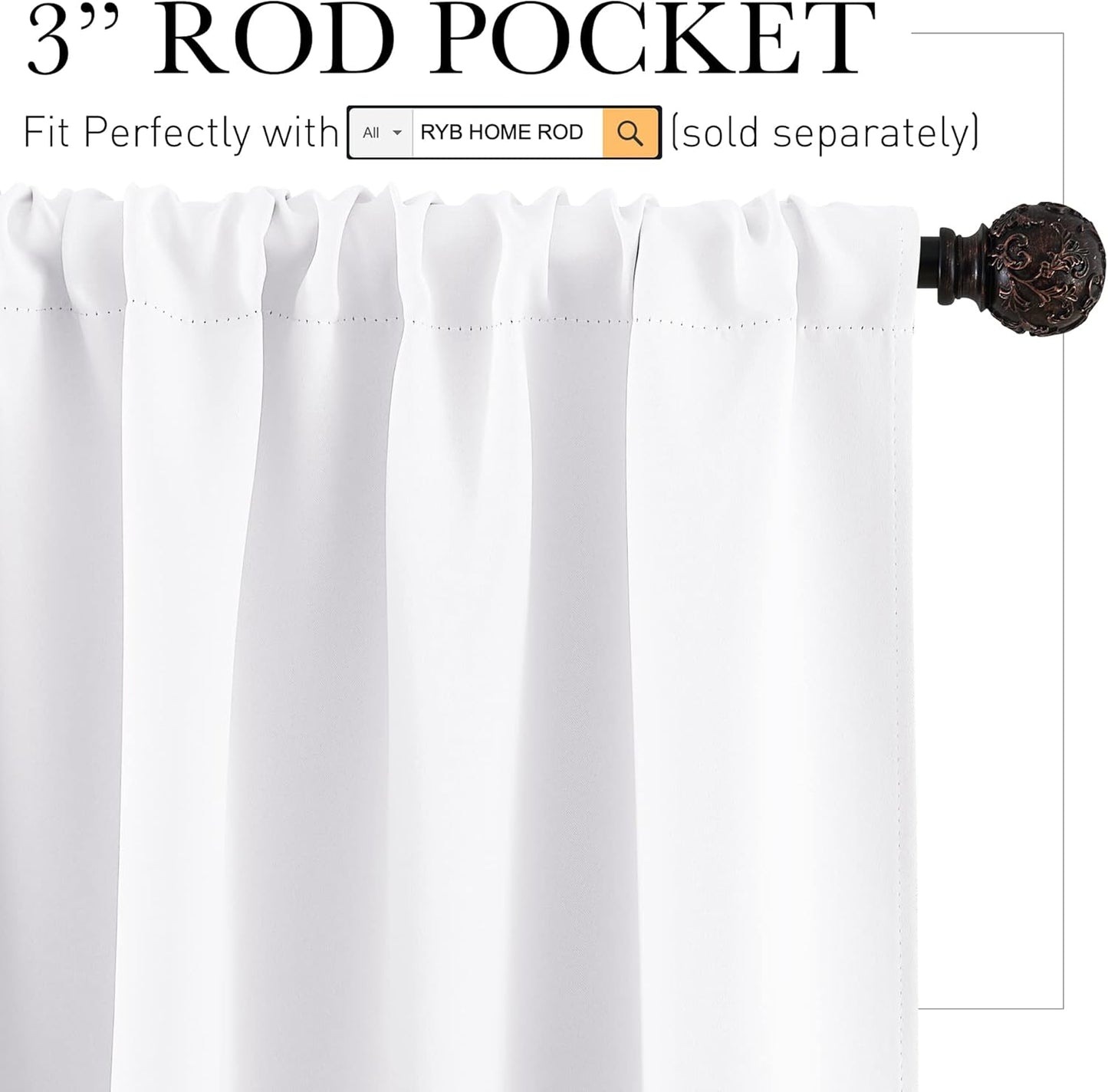 RYB HOME RV Camper Door Window Curtains -Blackout Privacy Curtains & Drapes for Bathroom Bedroom Kitchen Portable Travel Trailer Small Window Decor, W 34 x L 24, Pure White, 2 Panels