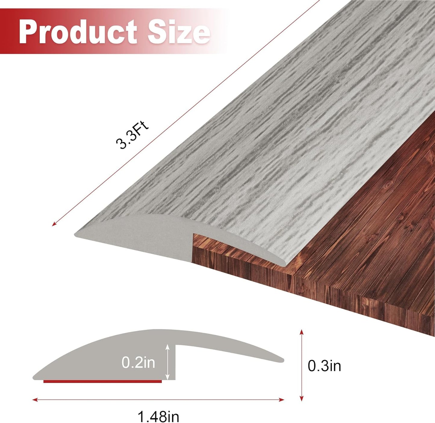 3.3Ft Carpet Floor Transition Strip, Self Adhesive Floor Edging Trim Strip, PVC Threshold Cover for Doorway, Floor Divider Strip Suitable for Threshold Height Less Than 5 mm - Gray Forest