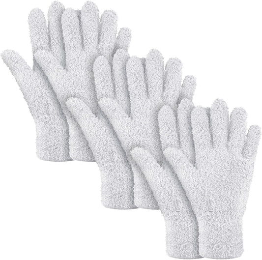 Patelai 3 Pairs Microfiber Plant Dusting Gloves Leaf Cleaning Gloves for Indoor Plants, Blinds, Furniture, House(Small,White)