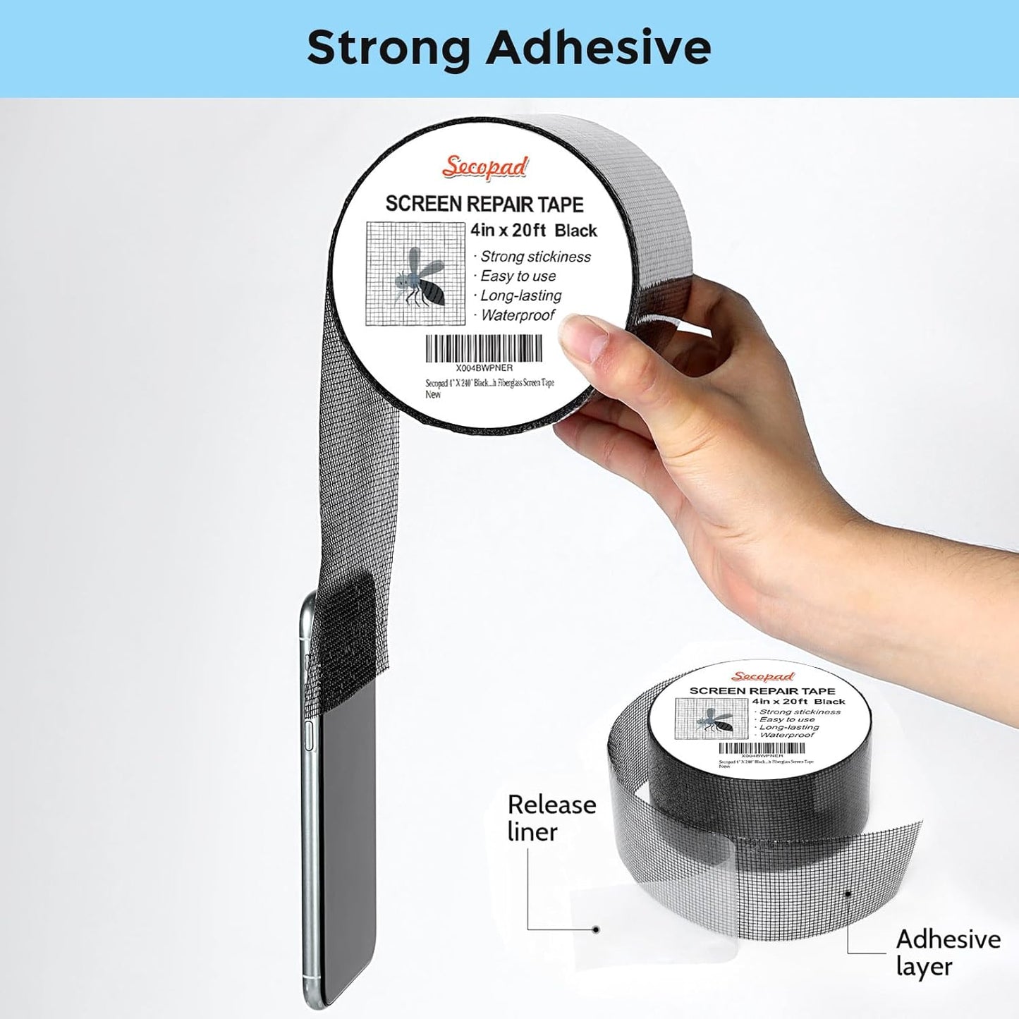Black Window Screen Repair Tape, 4 in X 20 FT (240IN) Kit for Windows or Doors, Strong Adhesive Patch Fiberglass Mesh Repair