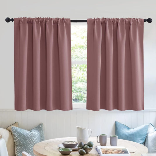 RYB HOME Kitchen Curtains Blackout - Small Window Curtains Thermal Insulated Blackout Privacy Drapes for Kids Nursery Bedroom Basement Cafe Tier, W 52 x L 36, Dusty Rose, 2 Panels