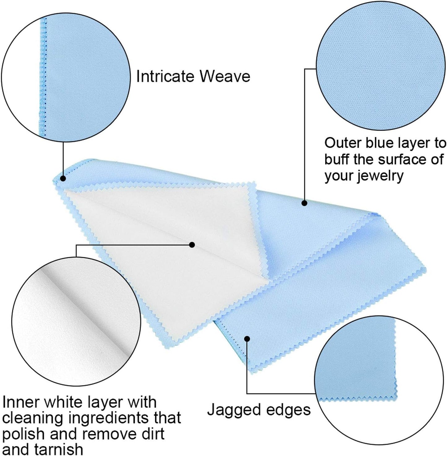 SEVENWELL Silver Polishing Cloth, Jewelry Cleaner Cloth for Sterling Silver Jewelry, Gold, Platinum, Silverware, Diamonds, Gemstones, Coins (Blue)