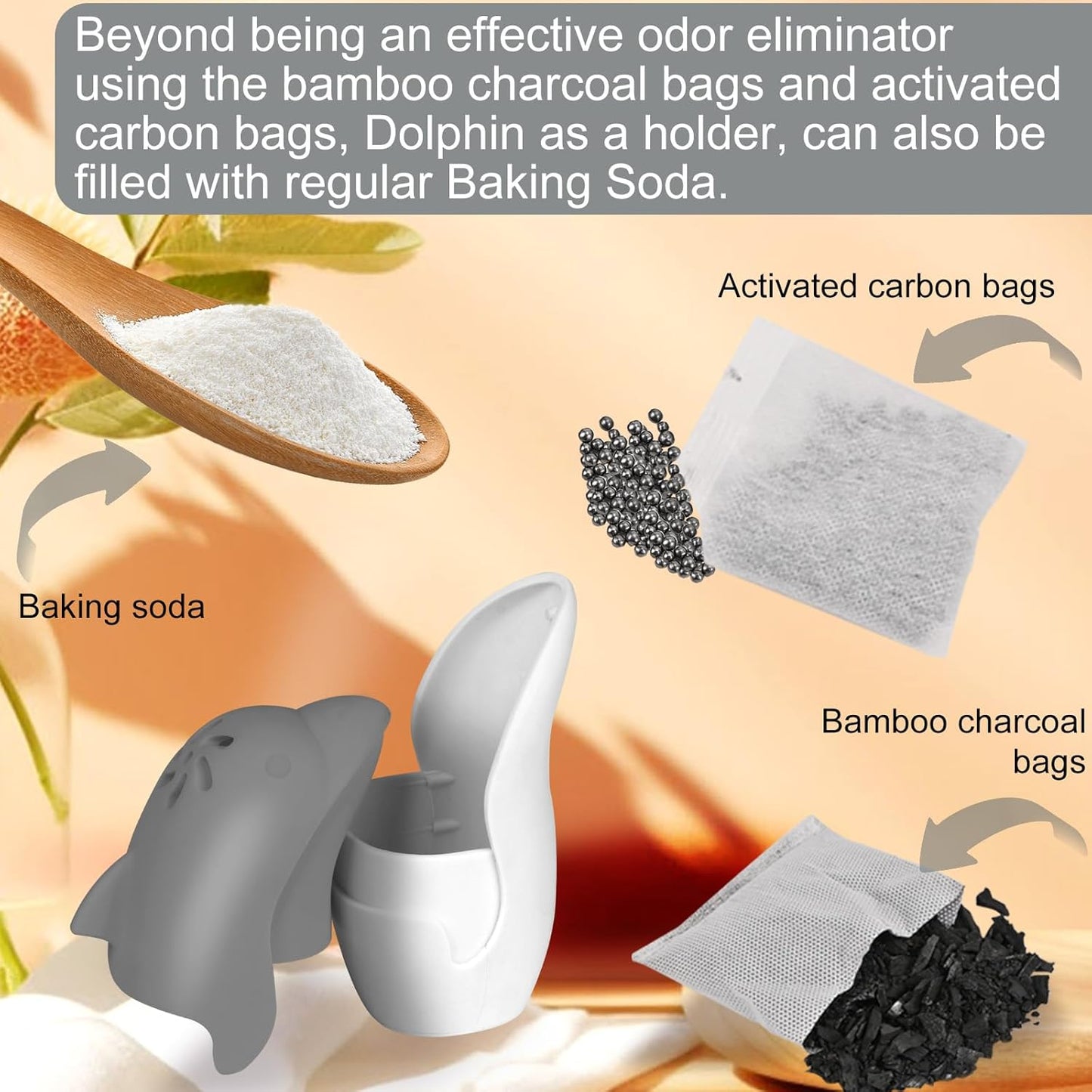 Asltw Upgrade Cute Fridge Deodorizer, Dolphin Fridge Cleaner, Freezer Odor Freshener, Add Baking Soda Reusable Fun Kitchen Gadgets (Grey)