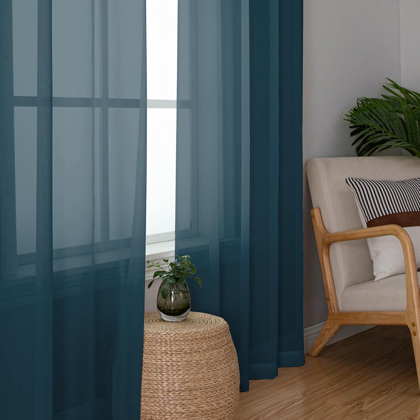 Chyhomenyc Stone Blue Sheer Curtains 72 Inch Length 2 Panels, Light Filtering Soft Airy Rod Pocket Voile Window Curtain Drapes for French Door Bedroom Living Room, Each 42Wx72L Inches