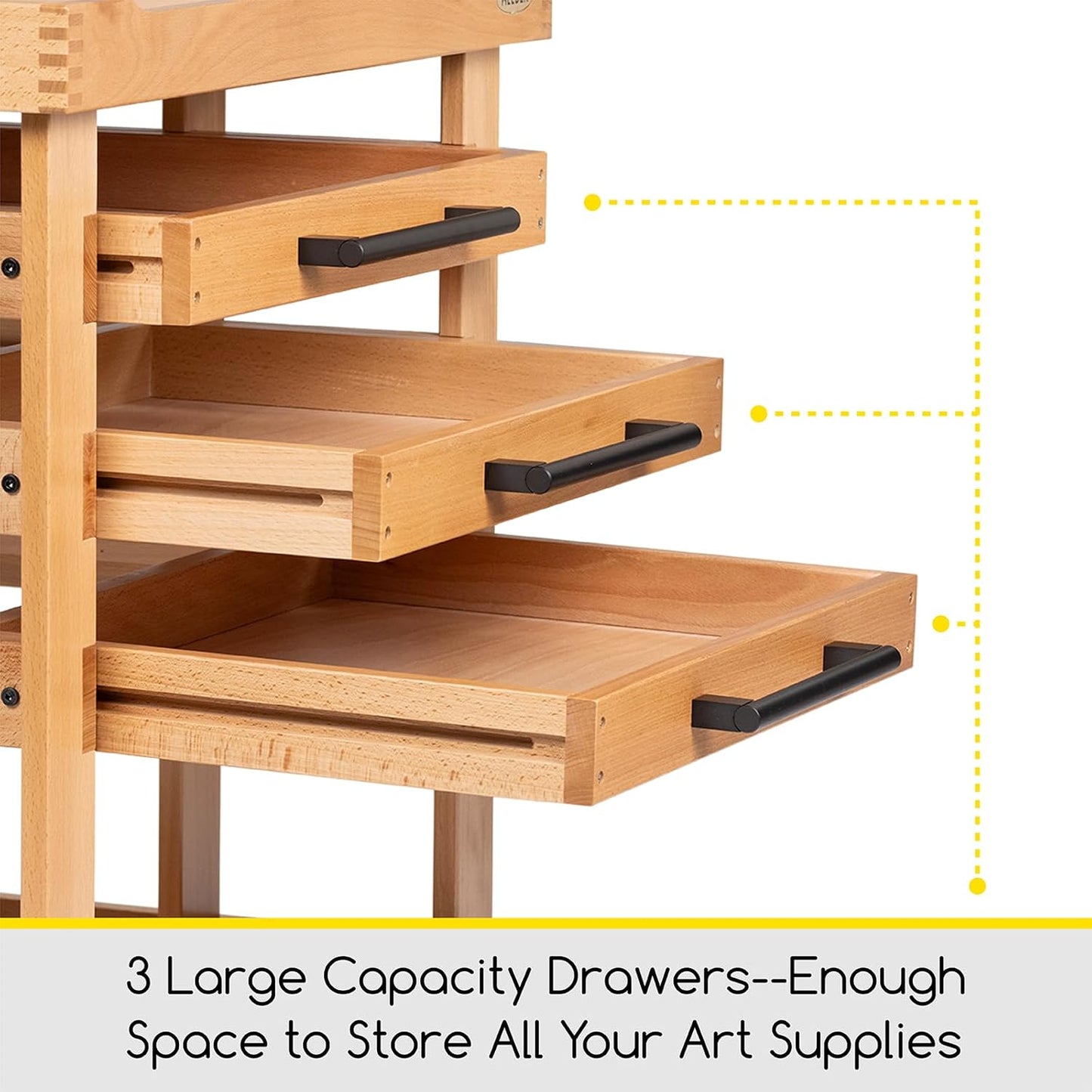 MEEDEN Art Supplies Storage Cart: 5-Tier Solid Beech Wood Utility Rolling Cart with 3 Drawers - Craft Orgnizer on 4 Wheels