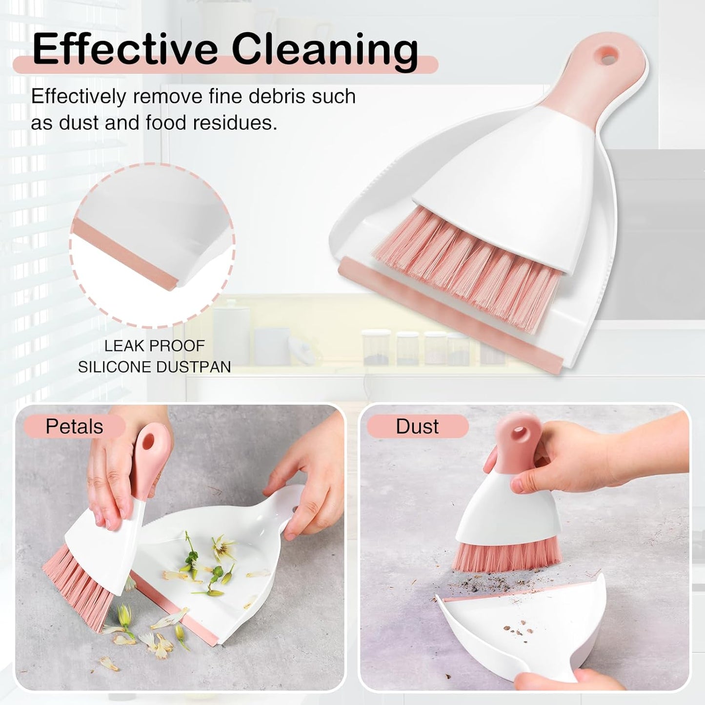 NACENA Mini Dustpan and Brush Set, Small Broom and Dustpan Set Dust Pan and Mini Hand Broom Dustpan and Broom Combo Compact for Home Table Keyboards Sofa Kitchen Pets, Pink