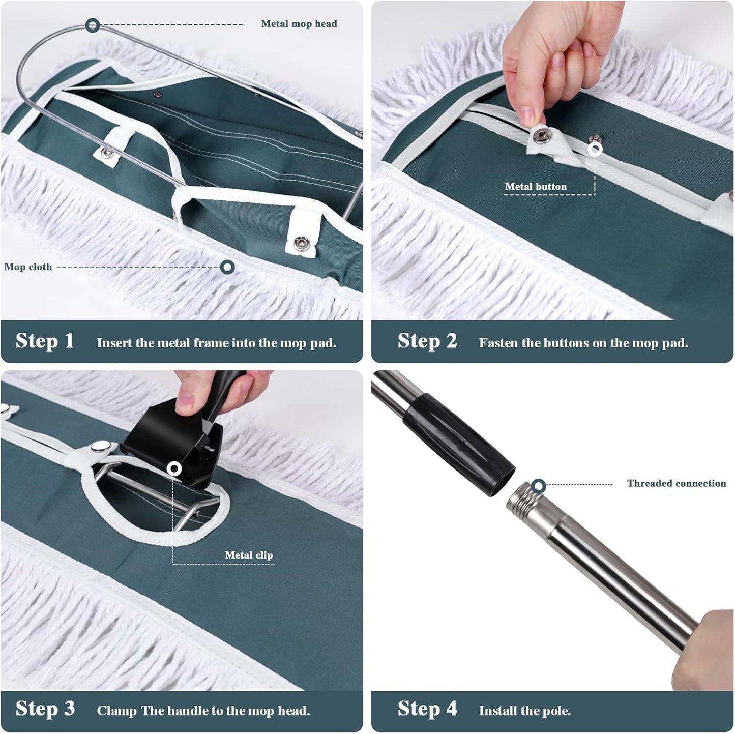 42" Commercial Dust Mop,Masthome Heavy Duty Industrial Mop with 1 Cotton & 1 Microfiber Pad,Dust Mops for Floor Cleaning,Wet & Dry Use Commercial Mop for Hardwood Floors,Tiles,Marble Floors