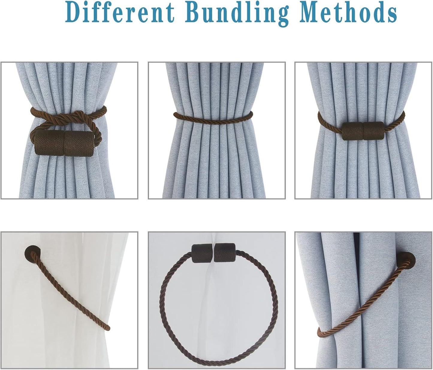 Magnetic Curtain Tiebacks 4 Pack Coffee Curtain Rope Tieback Curtain Holders for Drapes Modern Tie Backs Decorative Curtain Holdbacks