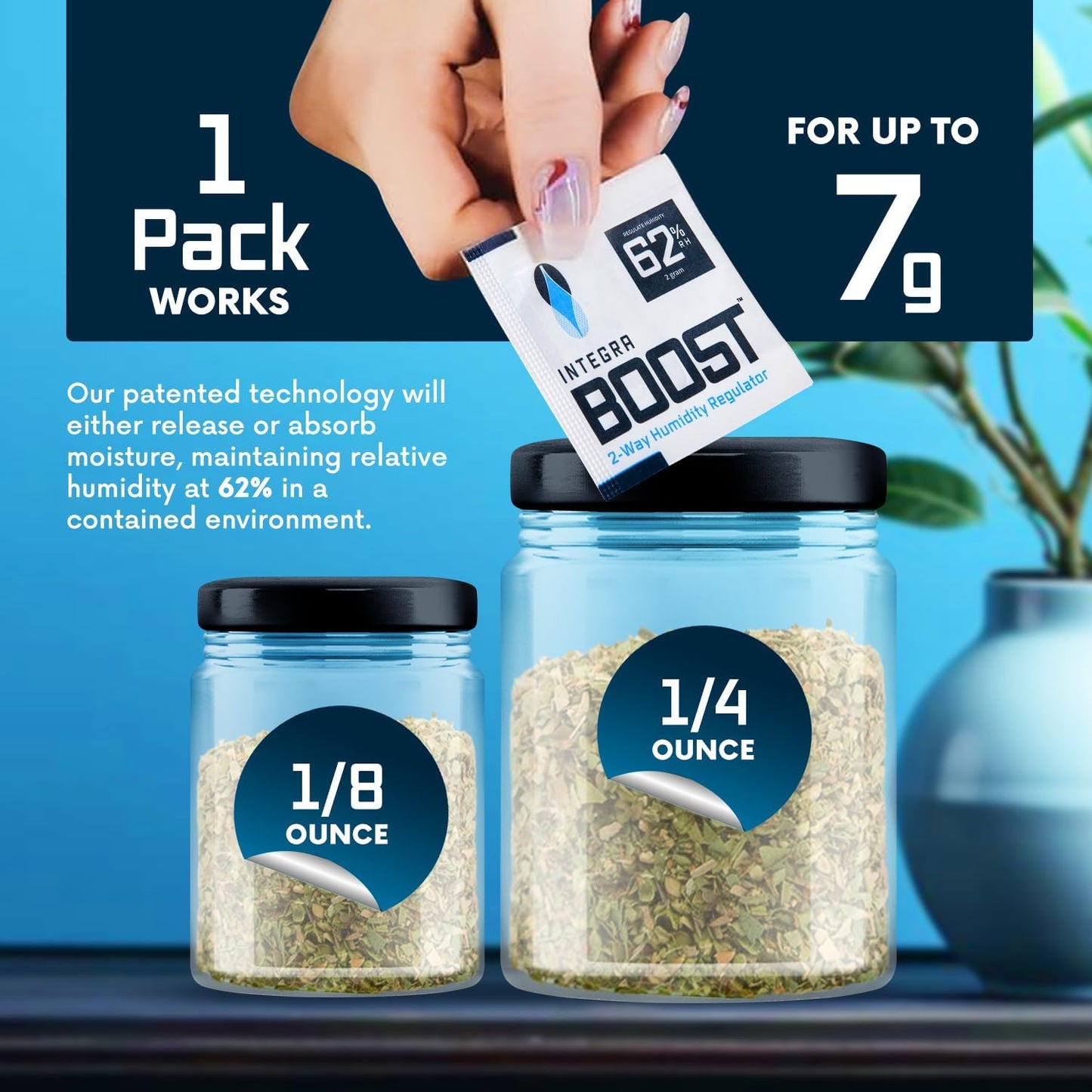 Integra Boost 2-Way Humidity Control Pack – Patented Technology for Humidity Control – Preserve Flavor & Maintain 62% RH – Moisture Absorber for Herbs, Spices & More – 2 Gram (Pack of 20)