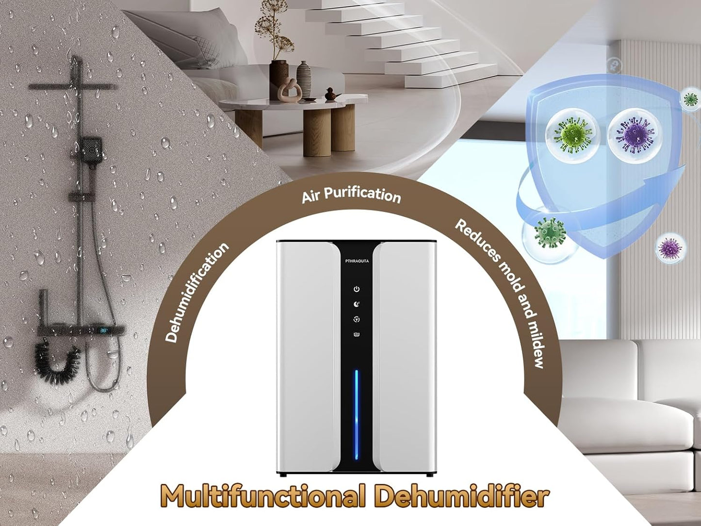 95oz Home Dehumidifier, (950 sq.ft) Quiet dehumidifier for Bedroom Bathroom with Drain Hose, with Air Reusable Filter Indoor deshumidificador for Basement RV Closet