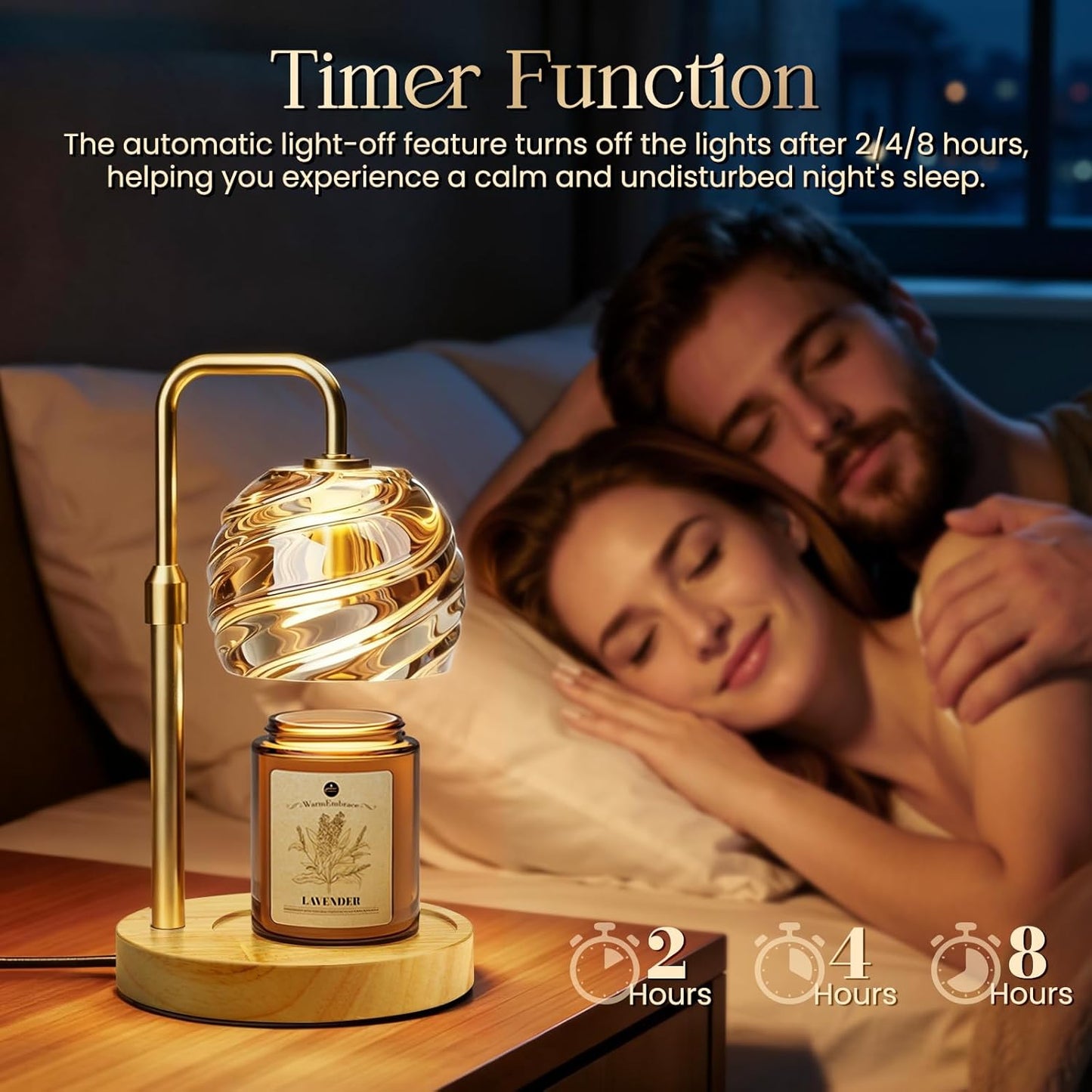 WarmEmbrace Candle Warmer Lamp with Lavender Candle Set, Electric Wax Warmer Lamp with Auto Timer & 4 Dimmable Lights, Adjustable Height for Jar Candles, Elegant Home Decor Gift for Women, Gold