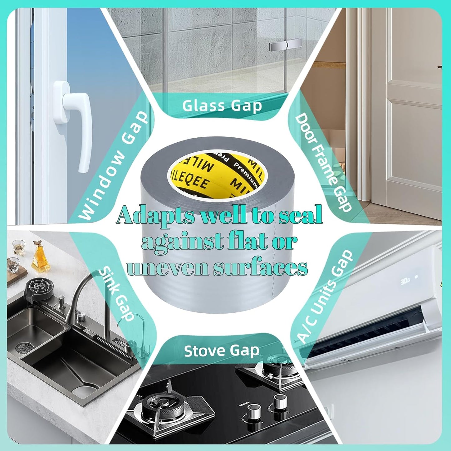 Window Weather Stripping Door Seal Tape Silver, 2in x 66FT, Automotive Weatherstrip Adhesive Seal Strip for Car Auto Trunk, Weatherproof Gap Sealing Sealer Draft Blocker, Waterproof