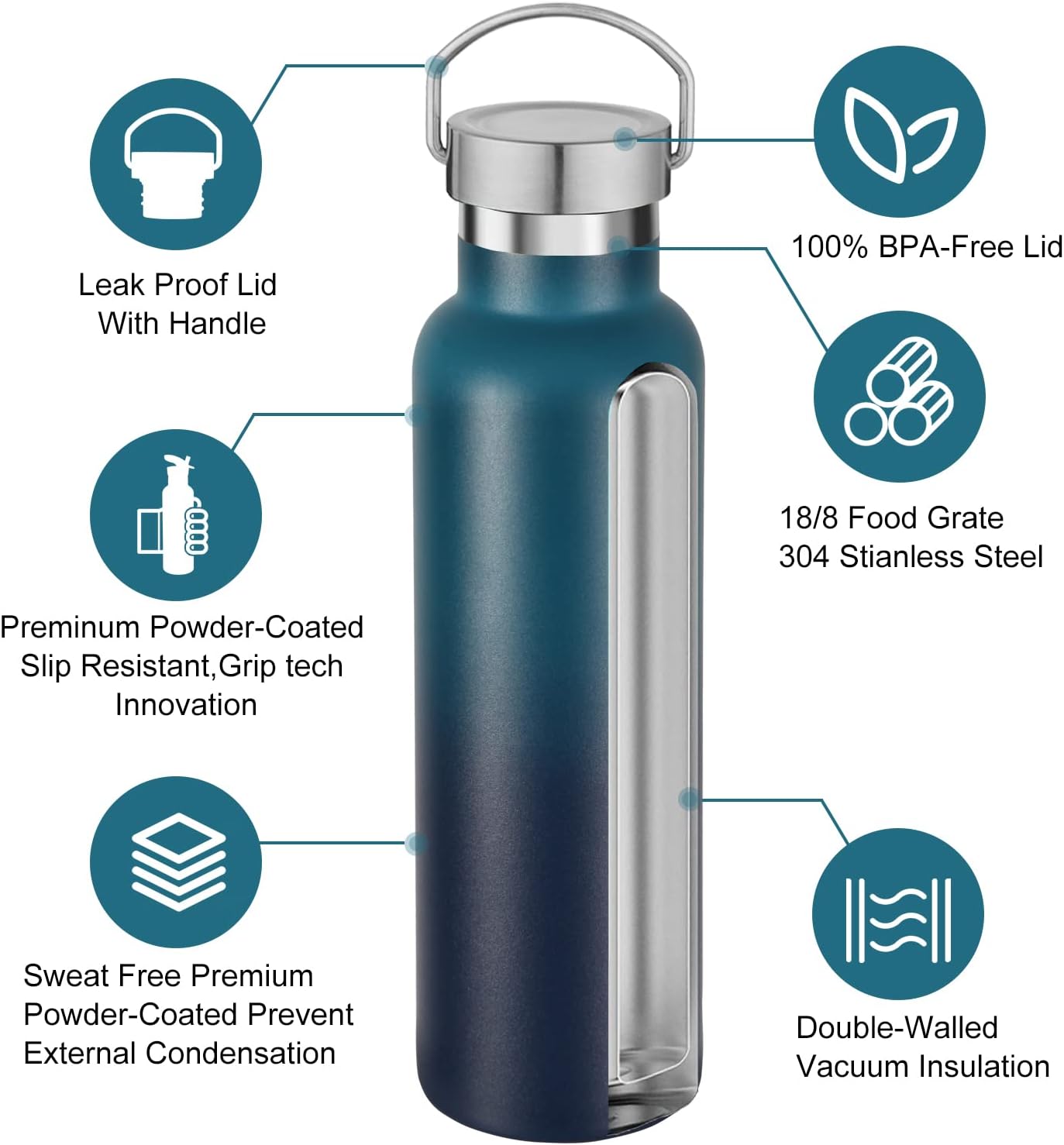 Neihepal 20 oz Insulated Water Bottles Bulk 4 Pack,Stainless Steel Double Wall Sport Bottle with Lid of Handle,Metal Reusable Thermoses Flask for School,Cyclists,Hikers,Gift (Assorted,Set of 4)