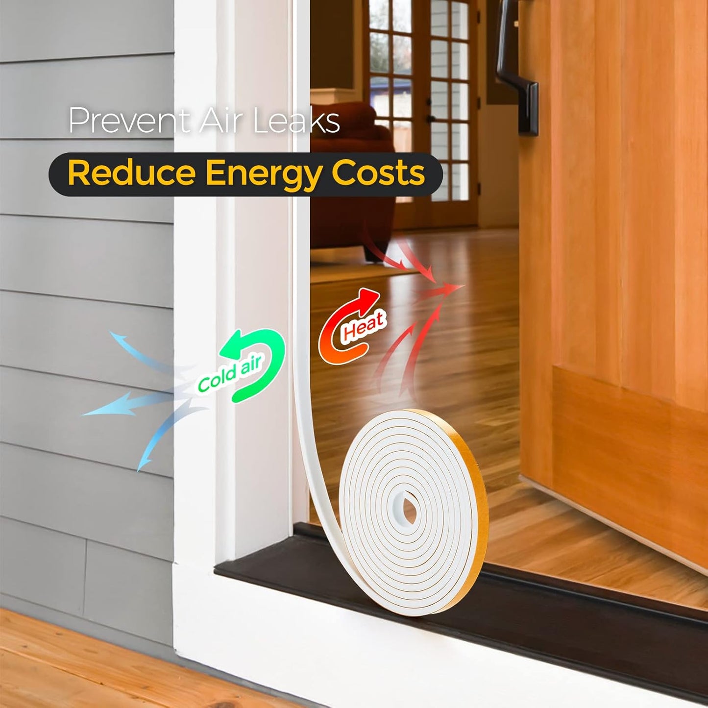 10 Feet Weather Stripping Door Seal, 3/4" Wide X 5/16" Thick Door Seal Strip High Density Foam Tape Adhesive Strip for Door Soundproofing,Window Insulation (3/4" x 5/16" x 10FT,White)