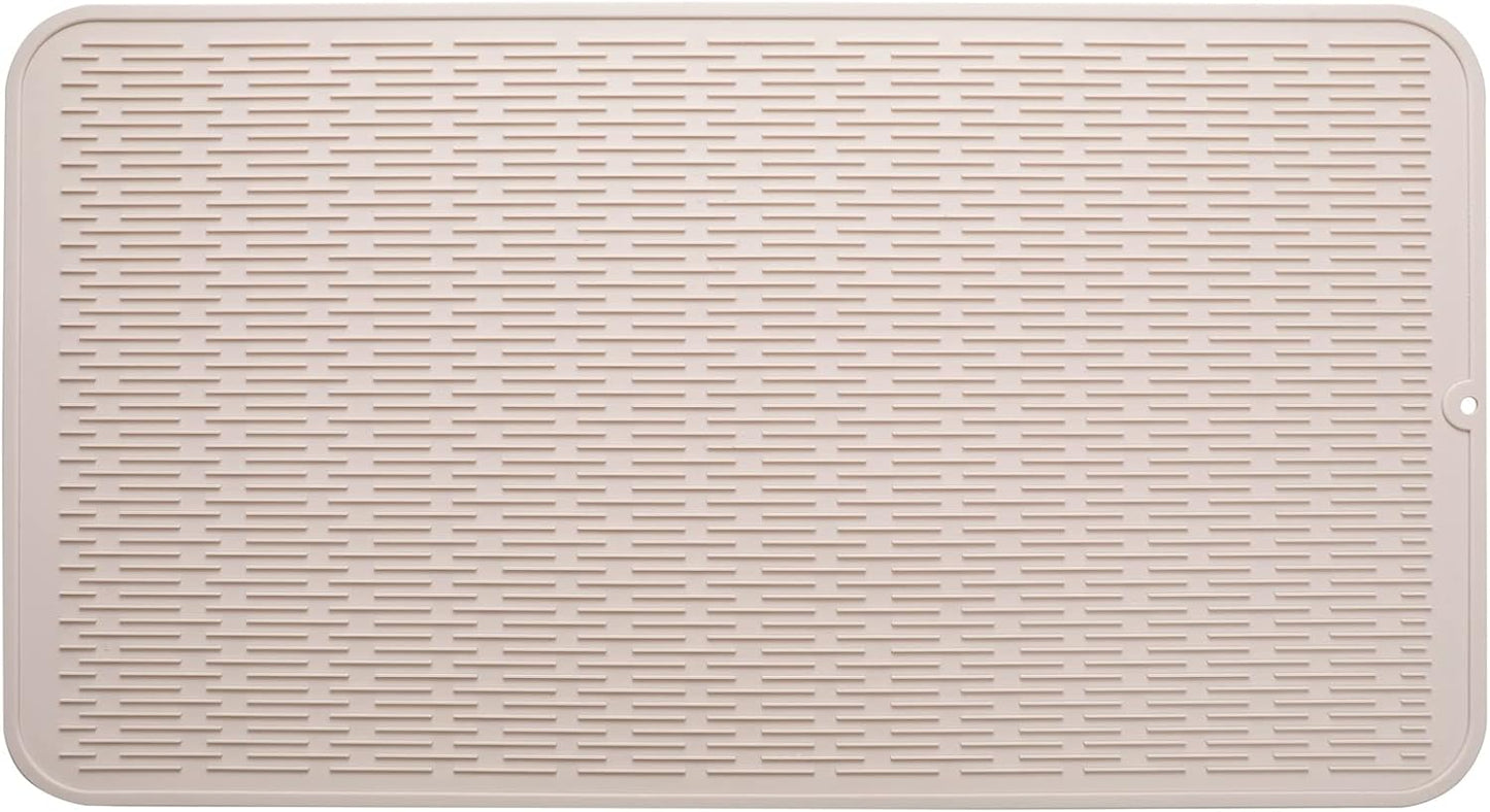 Silicone Dish Drying Mat for Multiple Usage,Easy clean,Eco-friendly,Heat-resistant Silicone Mat for Kitchen Counter or Sink,Refrigerator or Drawer Liner Tapioca 4XL 32 inches x 18 inches