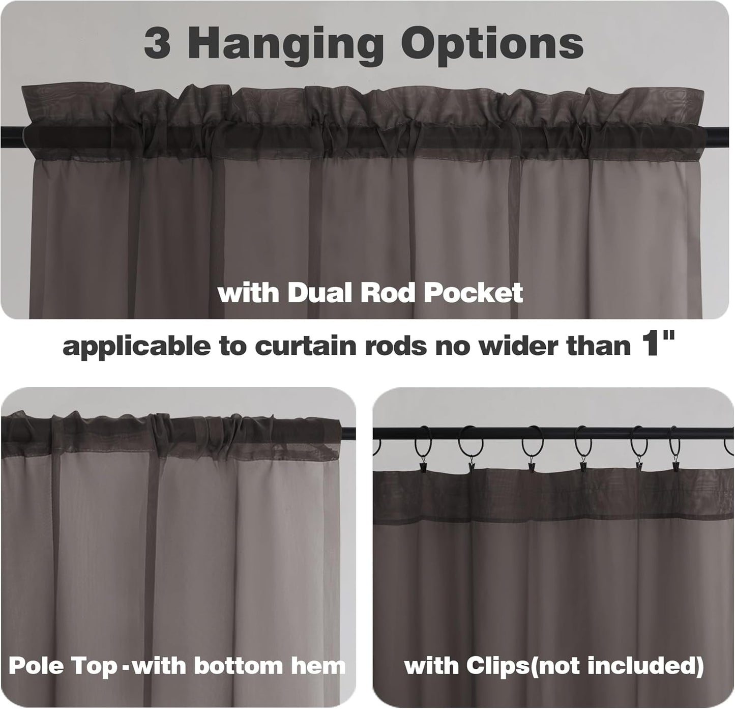 Chyhomenyc Sheer Chocolate Brown Tier Curtains 24 Inch Length, Small Window Curtains Treatment for Bathroom Living Room Basement, Short Rod Pocket Cafe Curtain, 42W x 24L Inches, 2 Panels