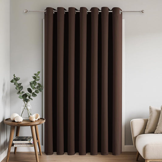 Joydeco Blackout Patio Sliding Door Curtains 84 Inches Long, Grommet Privacy Room Divider Curtains, Extra Wide Thermal Blackout Drapes for Bedroom Living Room (Chocolate, 100Wx84L, 1 Panel)