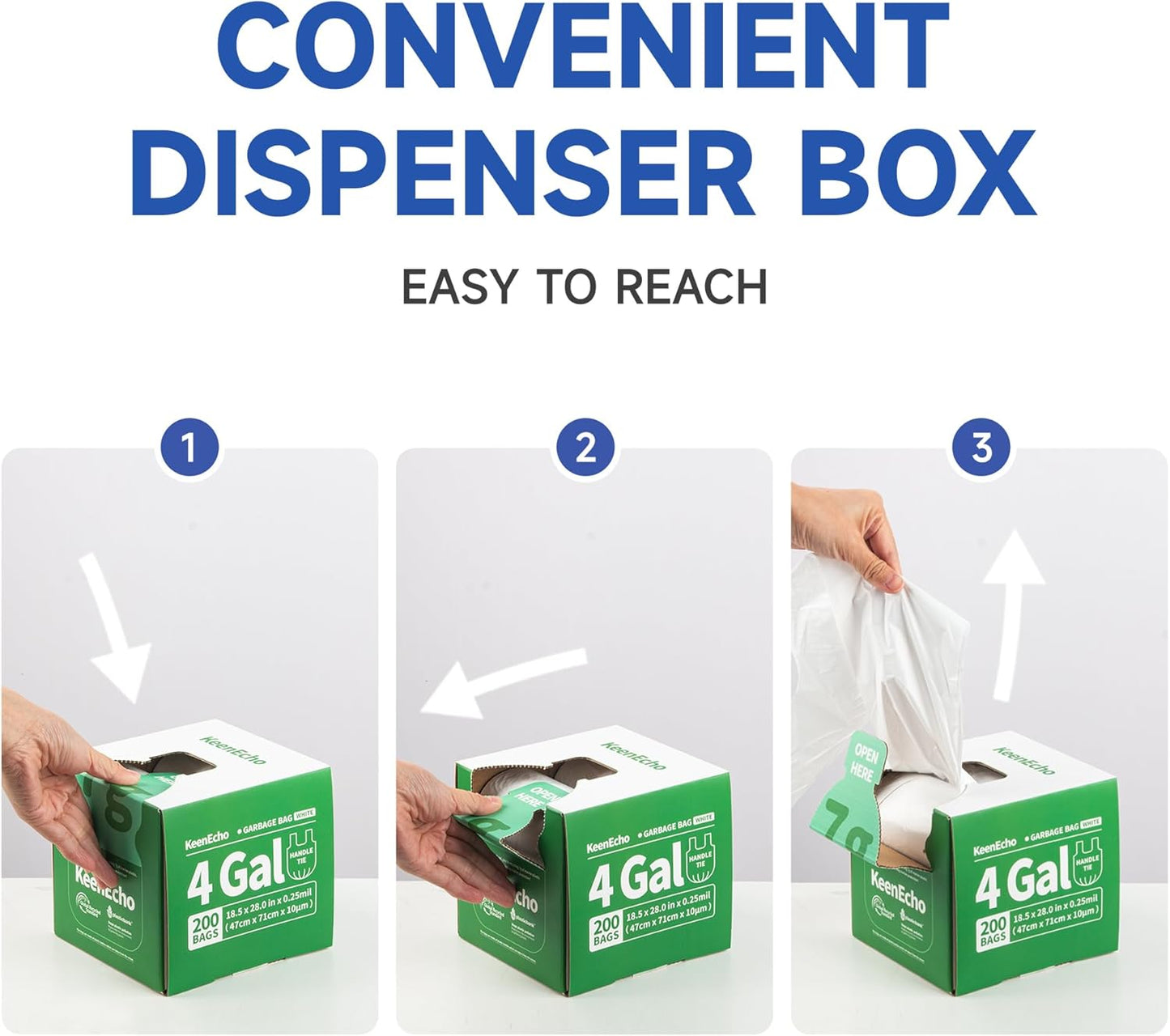 Small Trash Bags with Handles 8 Gallon 160 Count White - Ocean Plastic Upcycling - Plastic Garbage Bags, Can Bin & Waste Basket Liner for Kitchen, Bathroom, Office and Pets