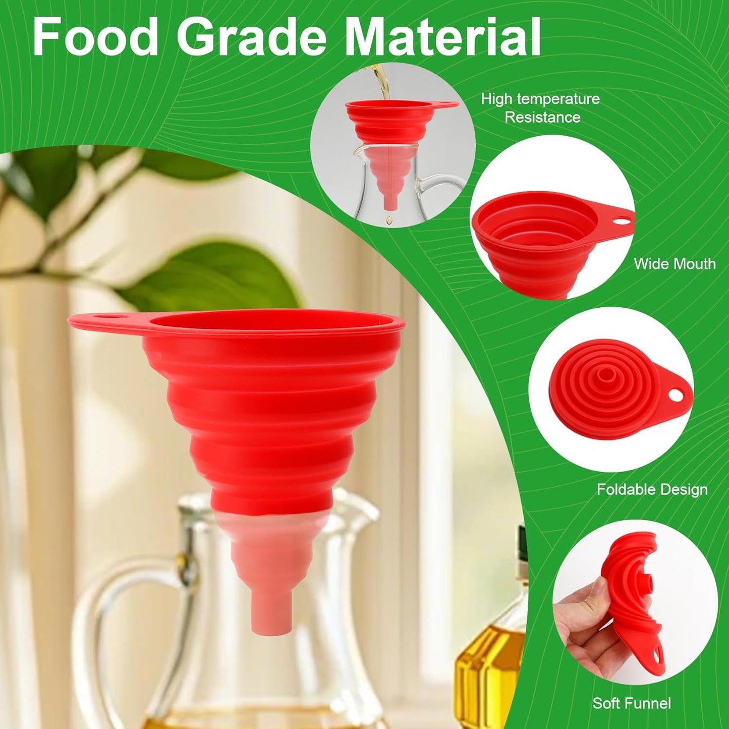 Kitchen Funnel Set of 6, Food Grade Foldable Small and Large Funnel Colorful Silicone Collapsible Funnels Flexible Funnels for Kitchen Use Filling Bottles Liquid Transfer Kitchen Gadgets Accessories