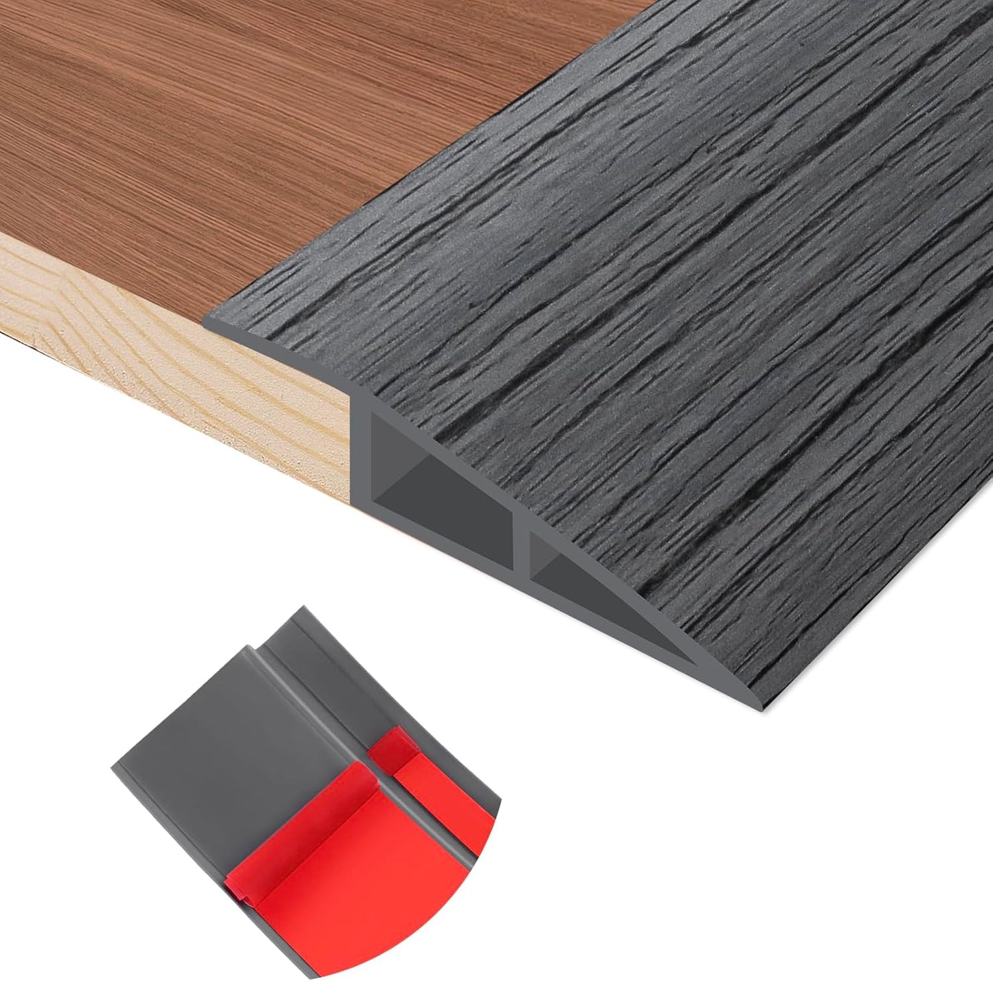 Floor Transition Strip Self Adhesive Vinyl Door Threshold for Doorways Carpet Edging Trim Overlap Edge Reducer for Laminate Floor, Carpet, Tile (Deep Gray Wood Grain, 2/5" to 3/5", 10Ft)