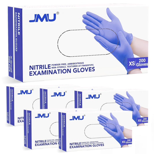 JMU XS Nitrile Gloves, Case of 1200, Powder-Free and Latex-Free Disposable Medical Exam Gloves